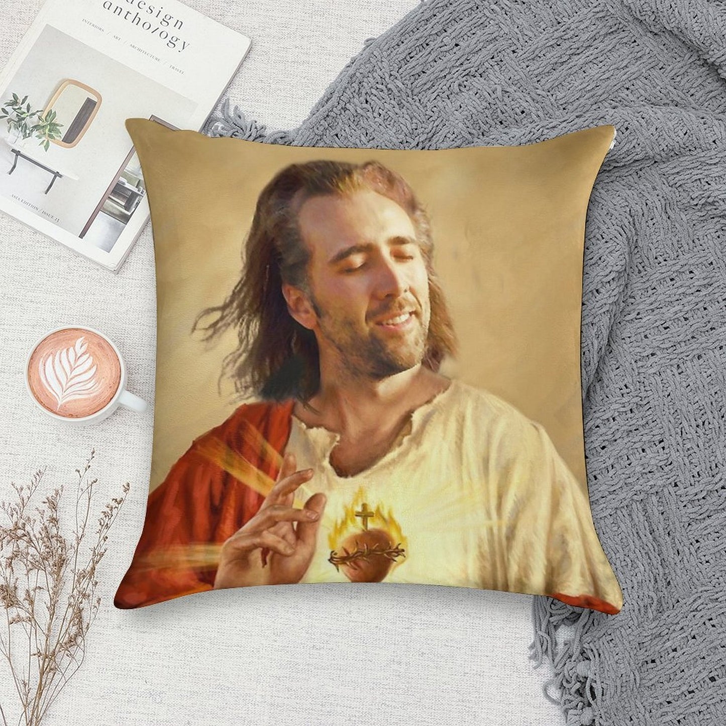 Nicholas Cage Blessing Soft Luxury Feel Throw Pillow