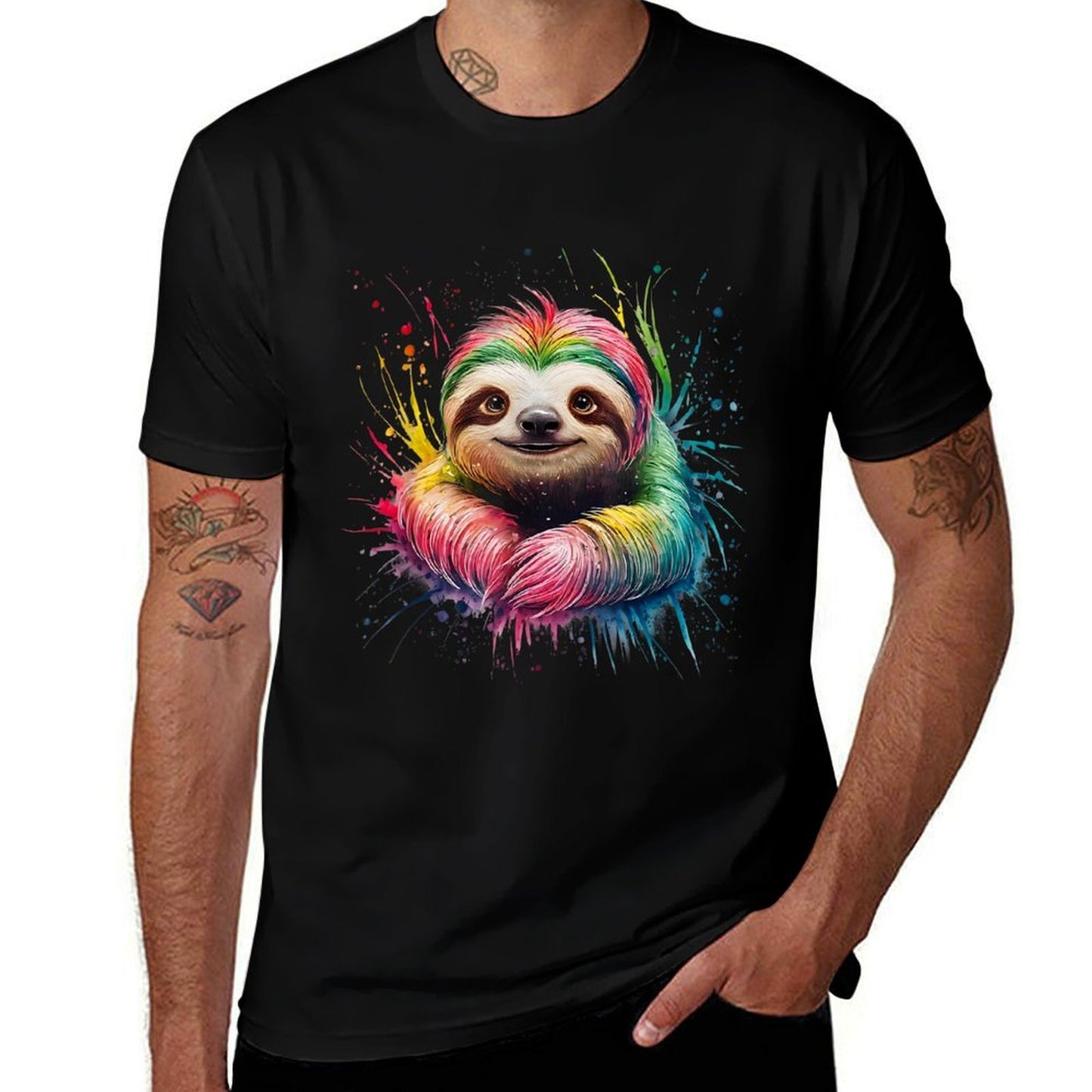 Sloth Men Woman Colorful Watercolor Sloth Heathered Texture T-Shirt