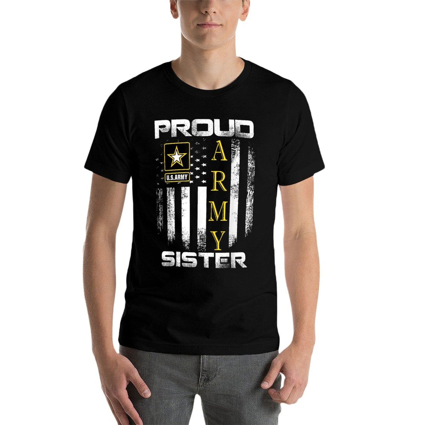 Vintage Proud Army Sister With American Gift Oversized Silhouette T-Shirt
