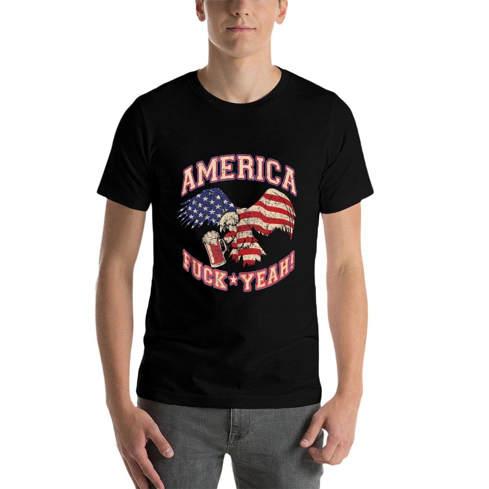 America Fuck Yeah Bald Eagle Beer 4th of July Vintage  Breathable T-Shirt