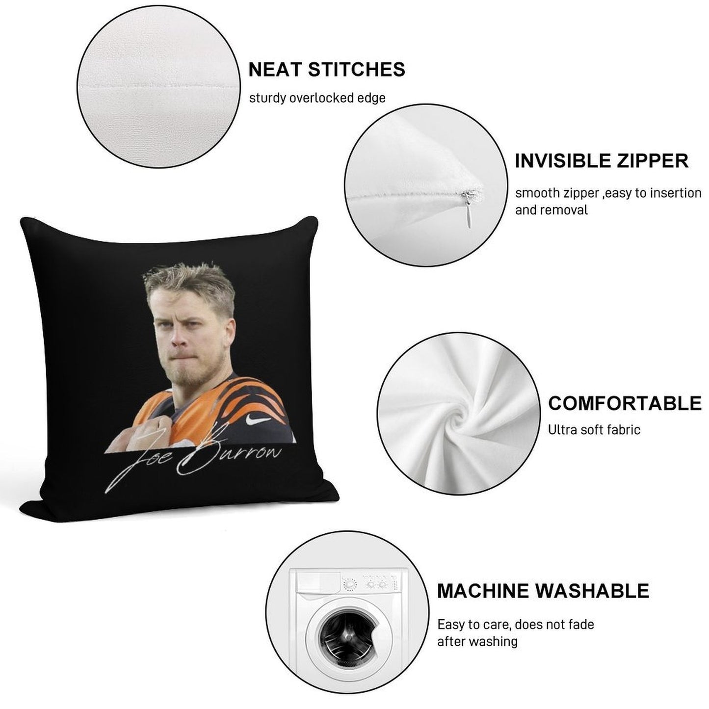 Joe Burrow Signed Design Soft Easy Maintenance Throw Pillow