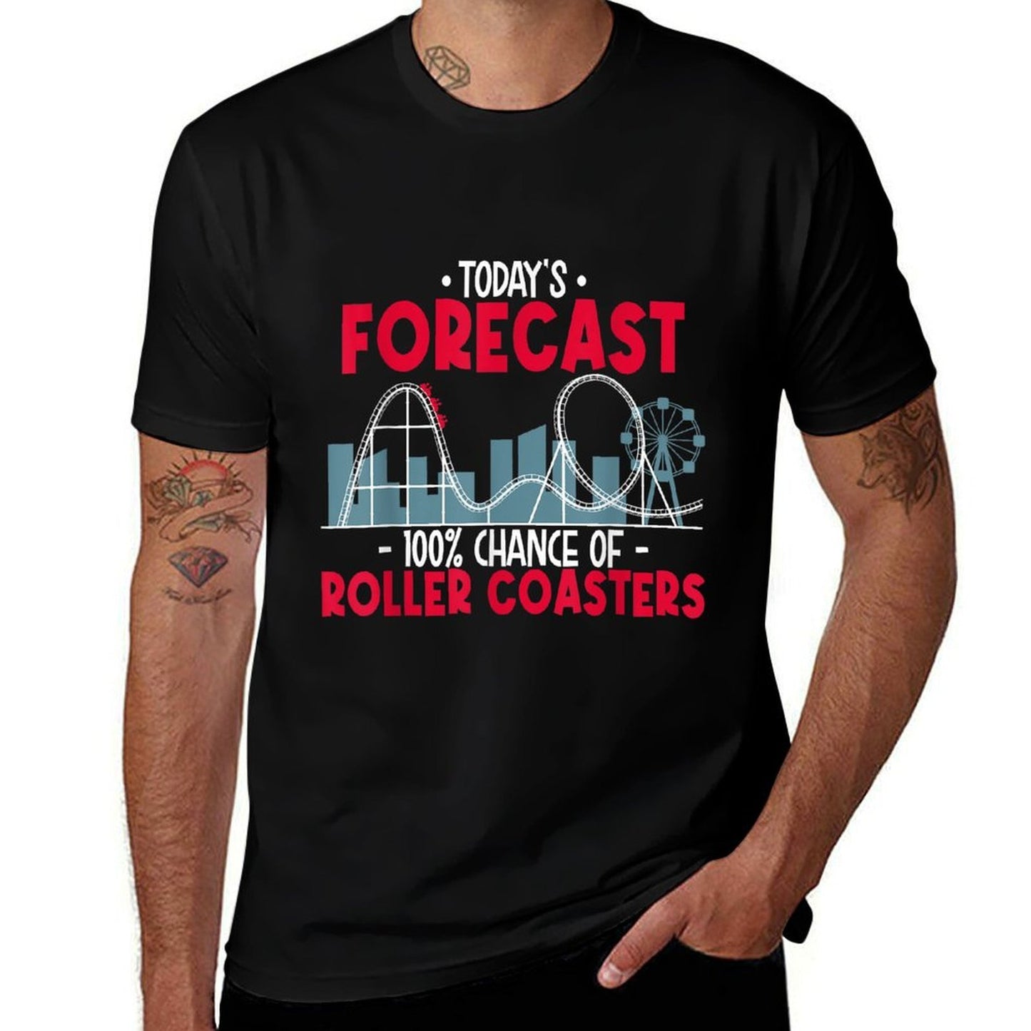 100 Chance Of Roller Coasters - Theme Park Carnival Ride Easy-care T-Shirt