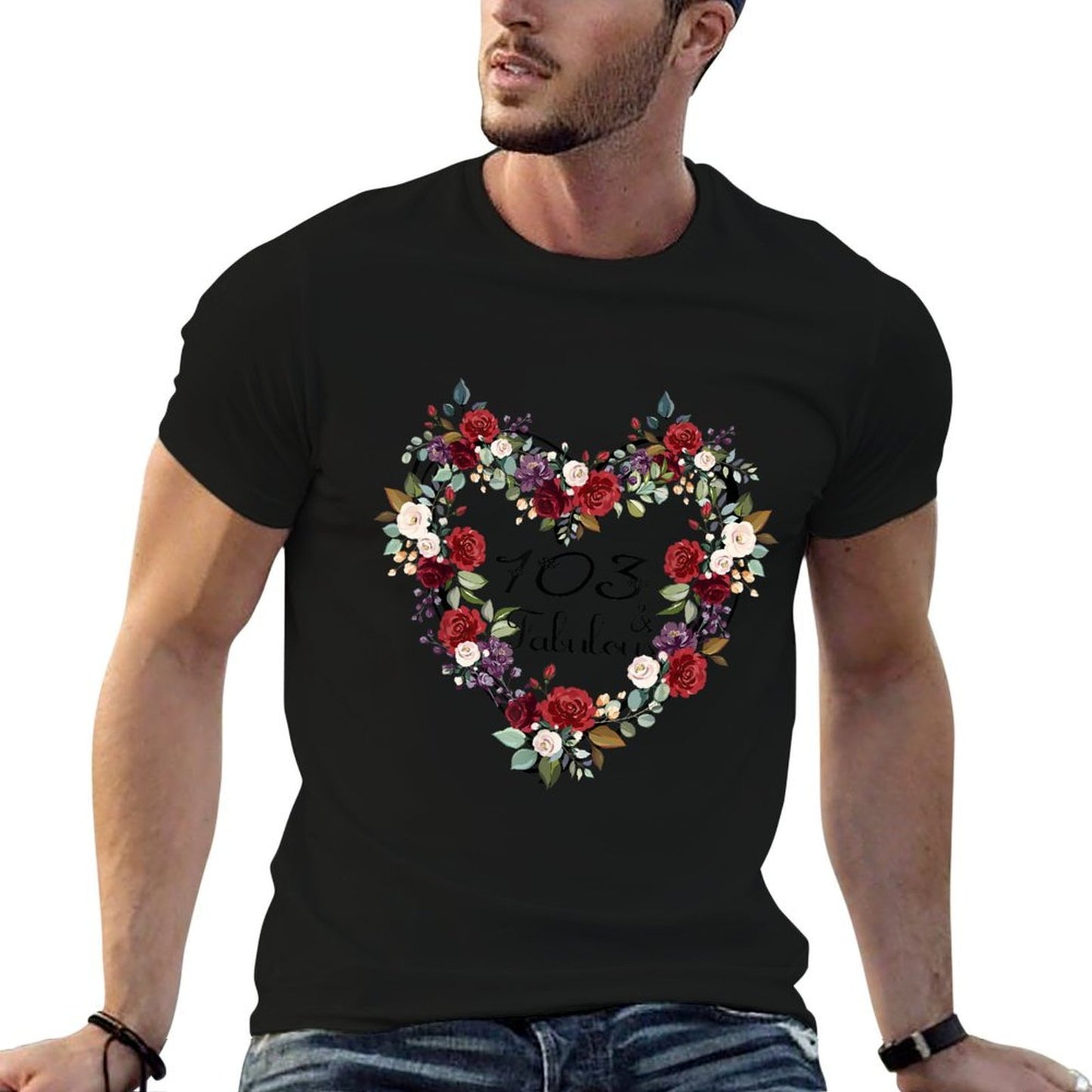 103 & Fabulous 103 Years Old 103rd Birthday Gift For Women Ribbed Collar T-Shirt
