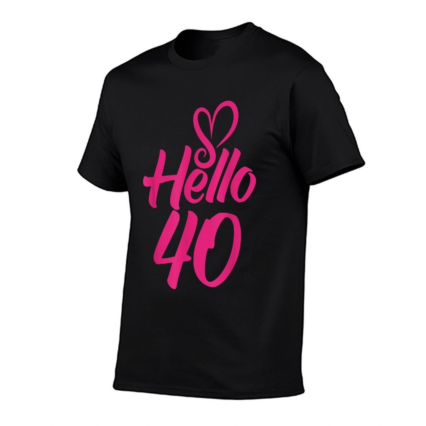 40th Birthday Tshirt Hello Forty 40th Big Pink Heart  Summer-ready Fabric T-Shirt