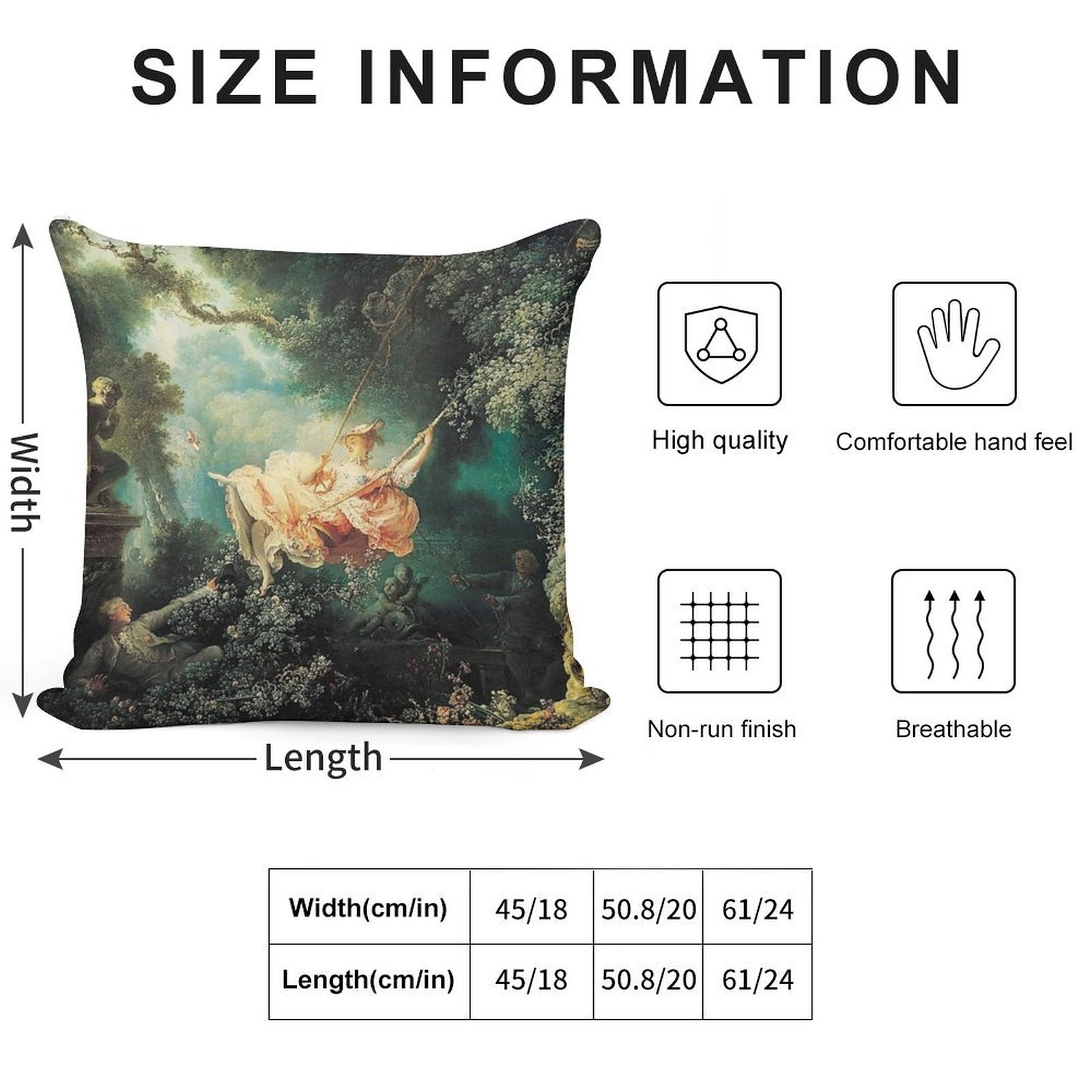 HD. The Swing, by Jean Honoré Fragonard HIGH DEFINITION Soft Reinforced Edging Throw Pillow