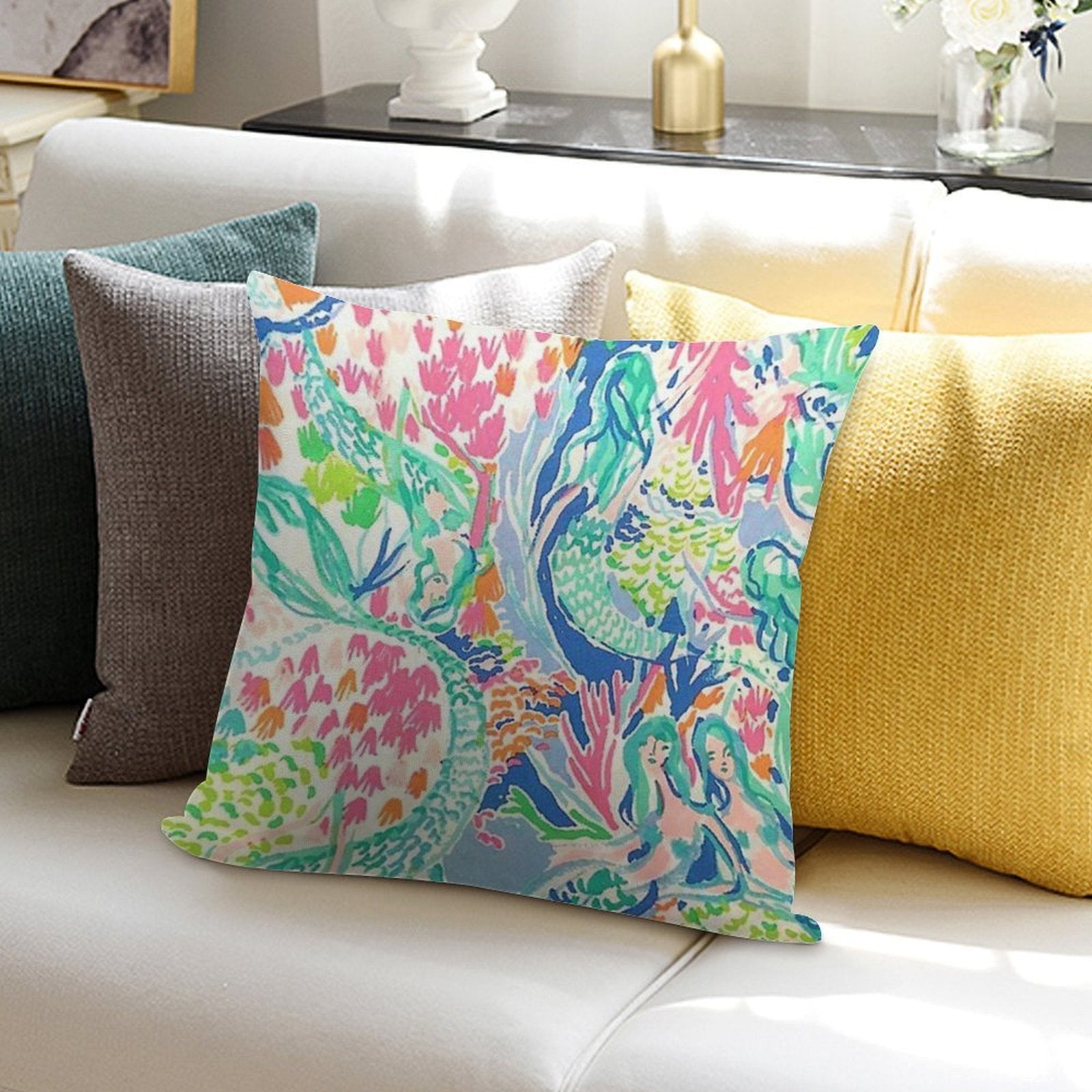 FIVE MERMAIDS Soft Gift Ready Throw Pillow