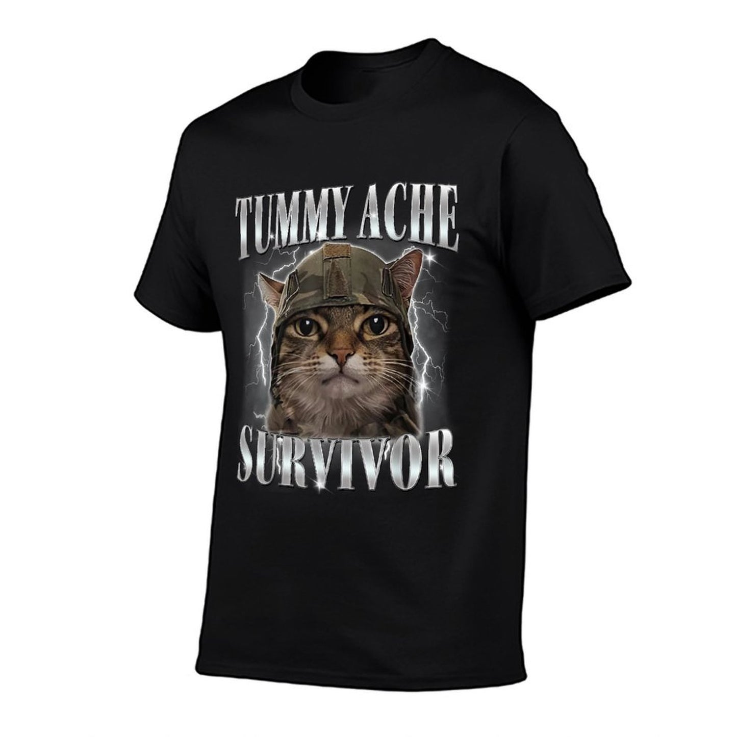 Tummy Ache Survivor Cat Meme Funny Saying Cats Animals Men Women Polyester Blend T-Shirt