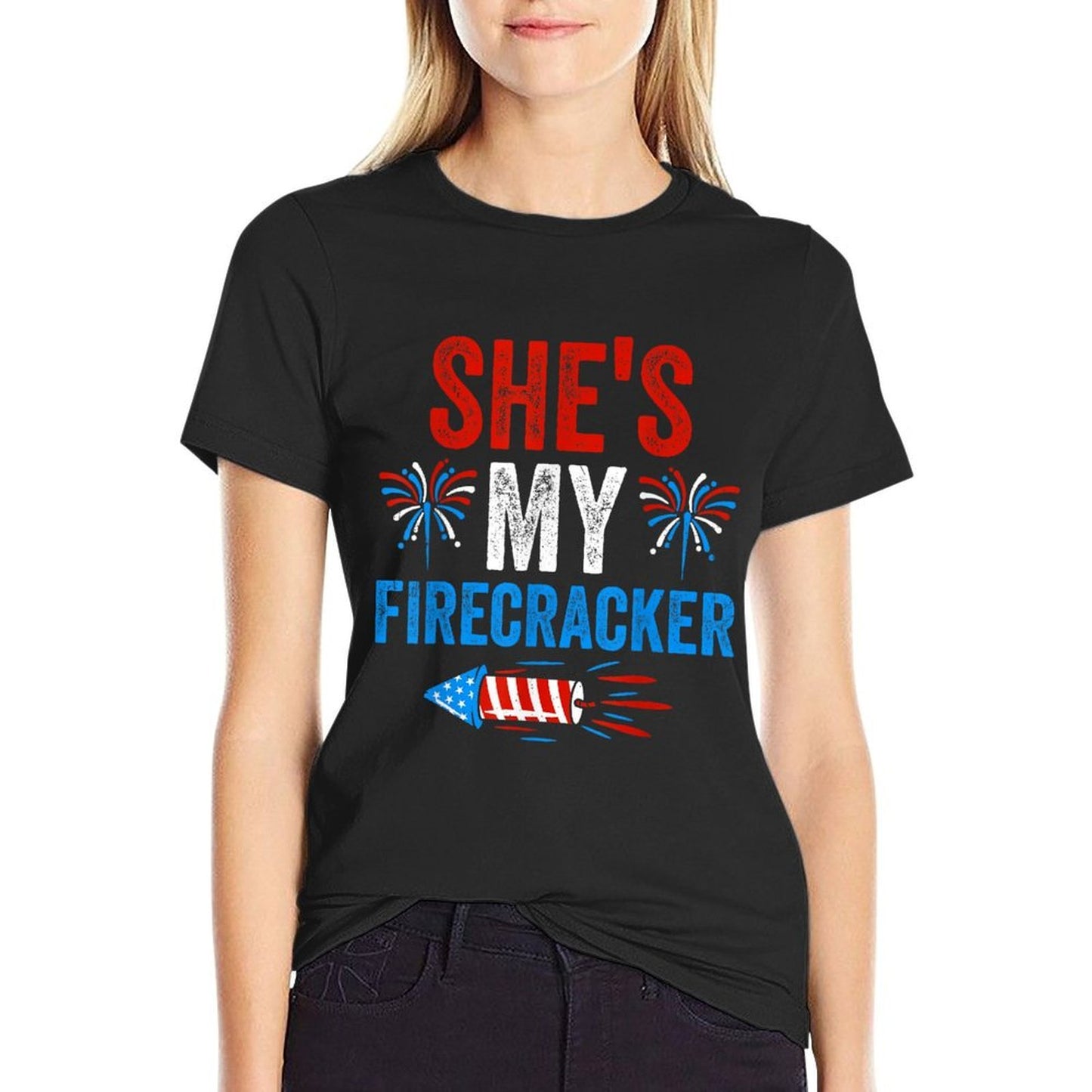 Shes My Firecracker His And Hers 4th of July Couples Eco-friendly Material T-Shirt