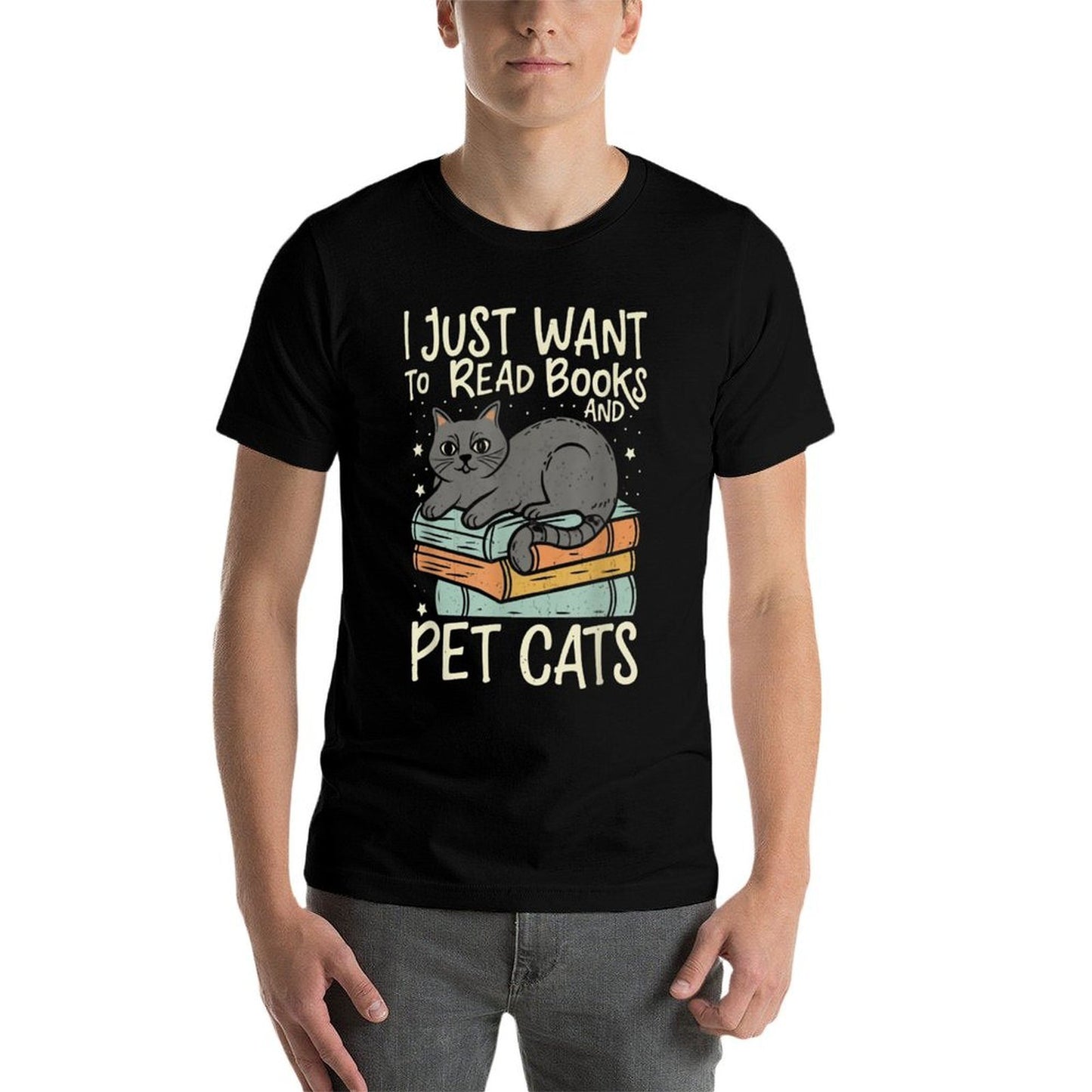 Retro I Just Want To Read Books And Pet Cats Cat  Wrinkle-resistant T-Shirt