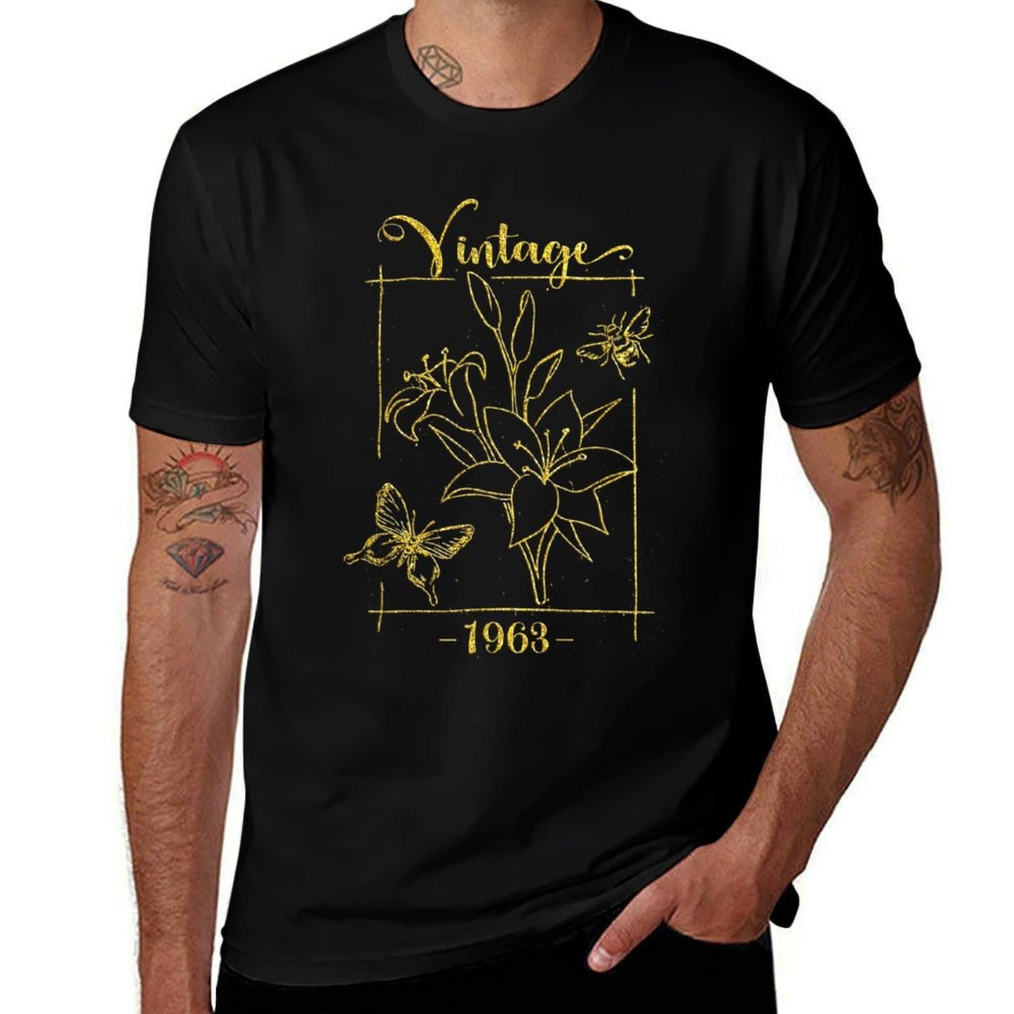 Vintage 1963 Lily Flower Butterfly 60 Year Old 60th Birthday Odor-resistant T-Shirt