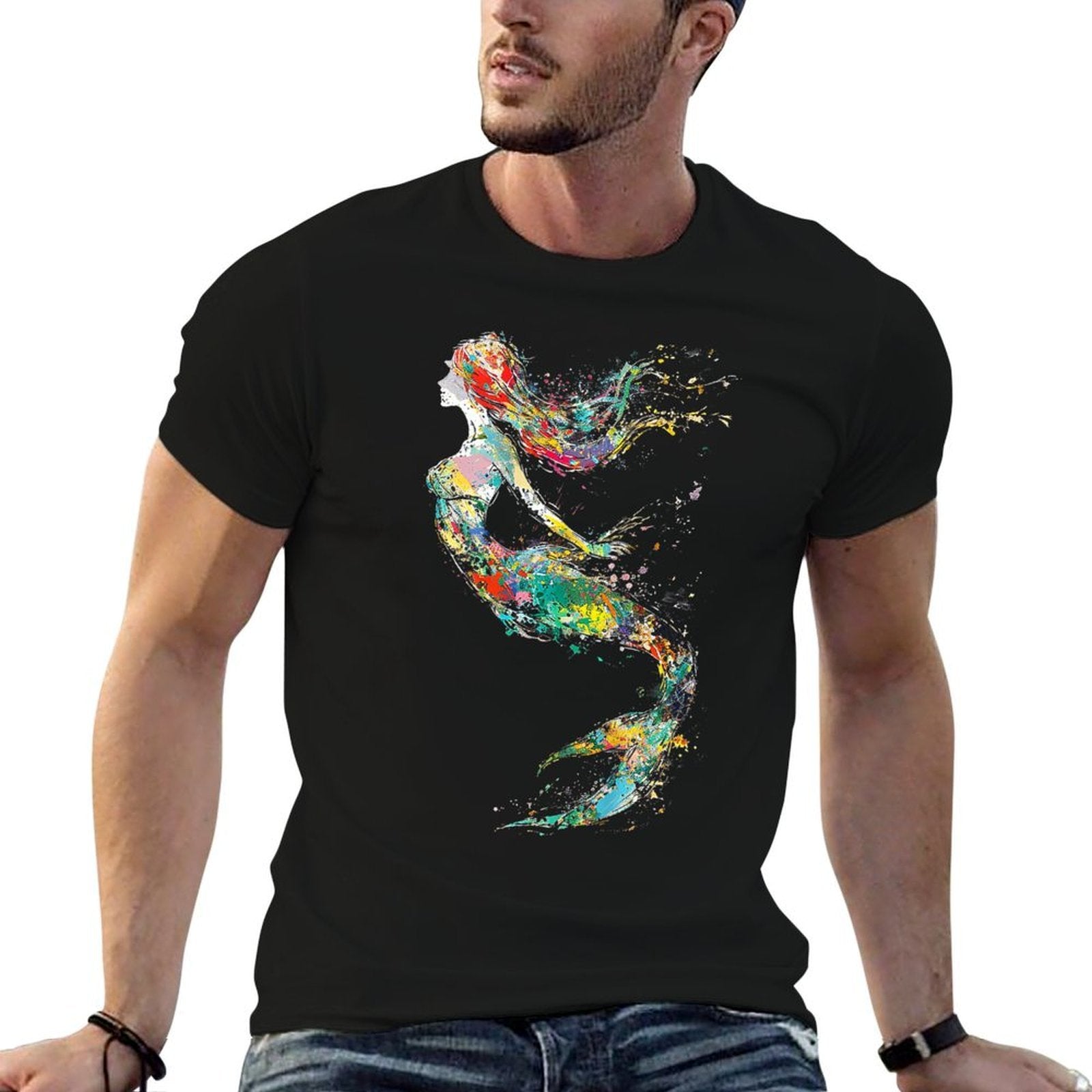 Mermaid Colorful Painting Art Graphic Abstract Motif Mermaid  Easy-care T-Shirt