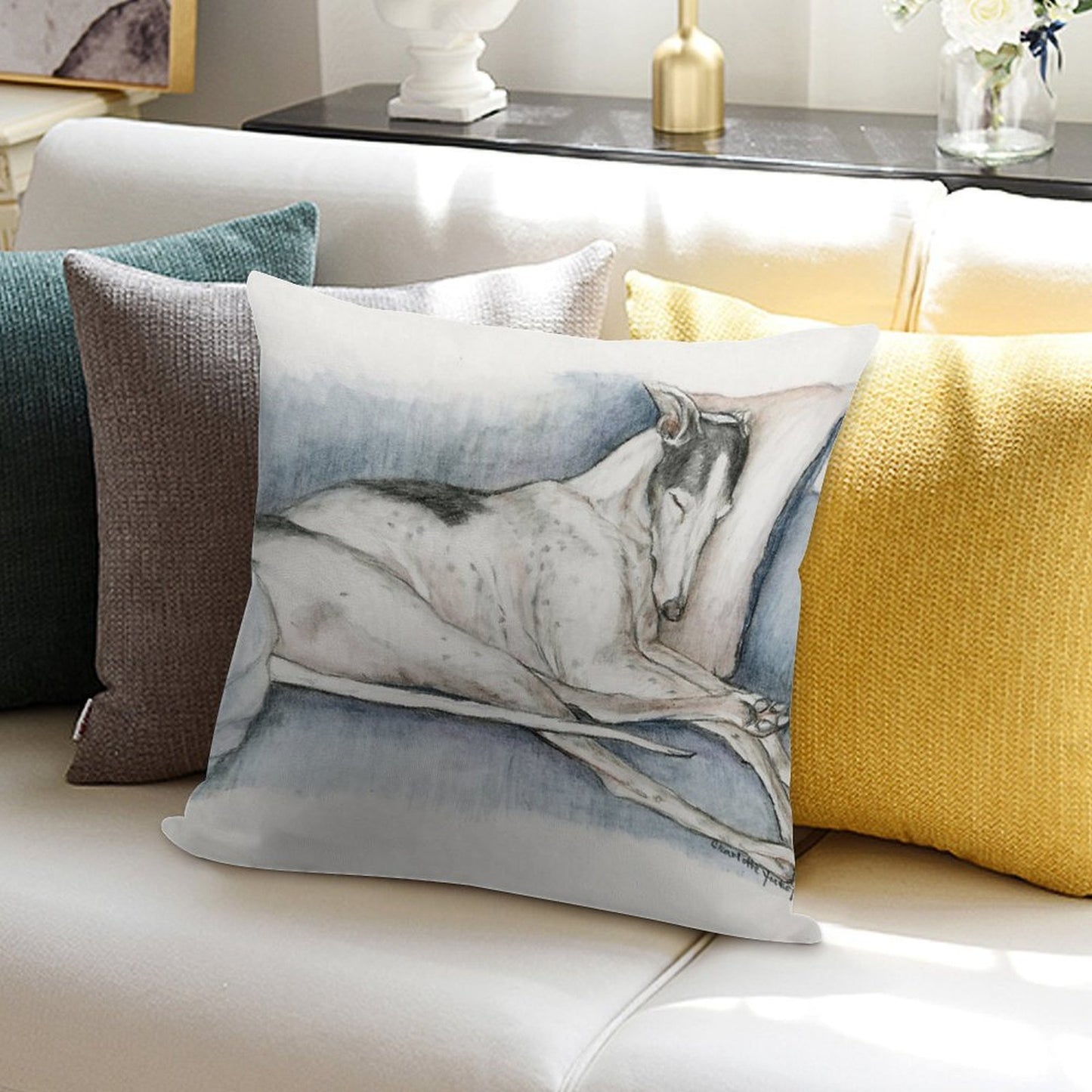 Sleeping Greyhound Soft Bedroom Essential Throw Pillow