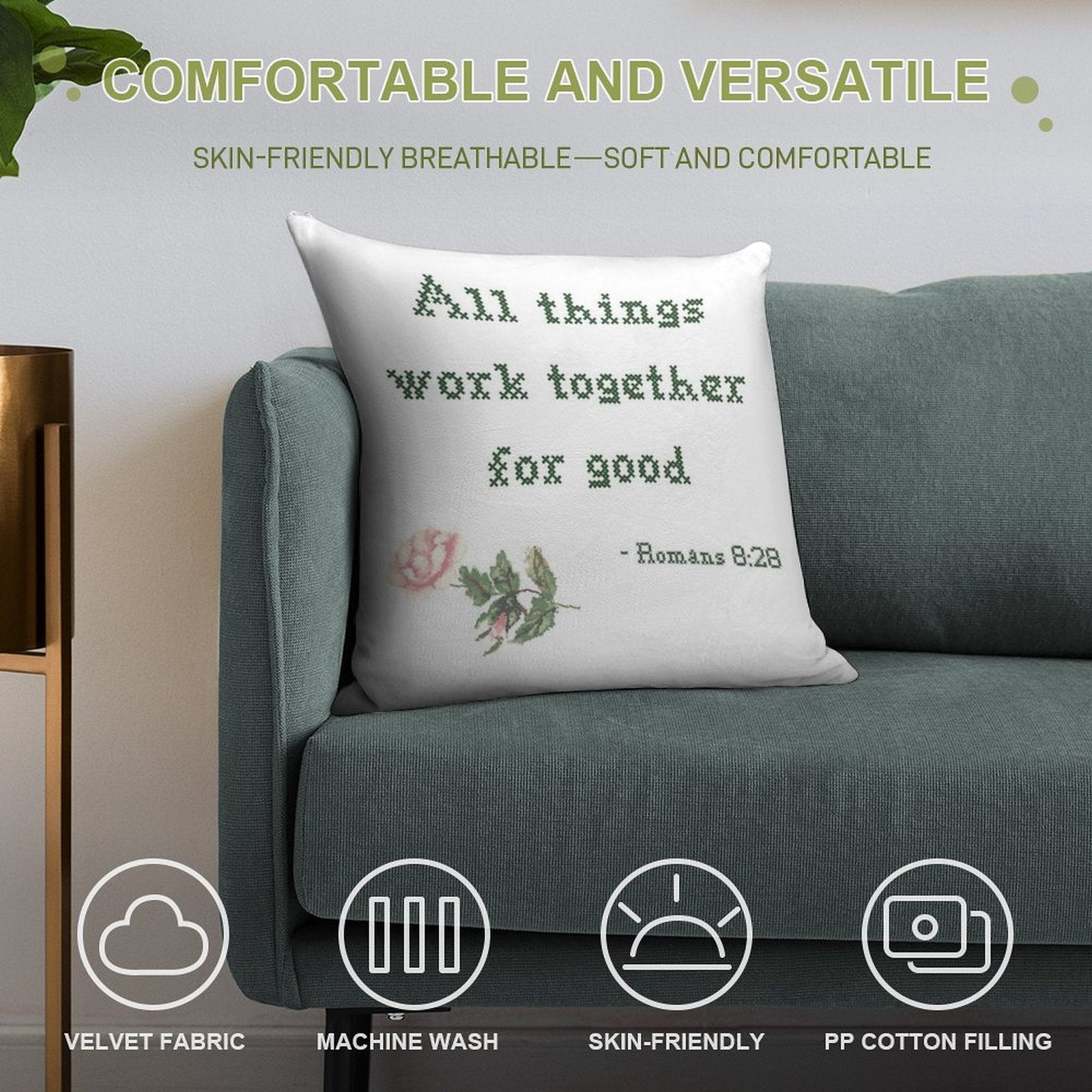 All Things Work Together for Good Soft Reinforced Edging Throw Pillow