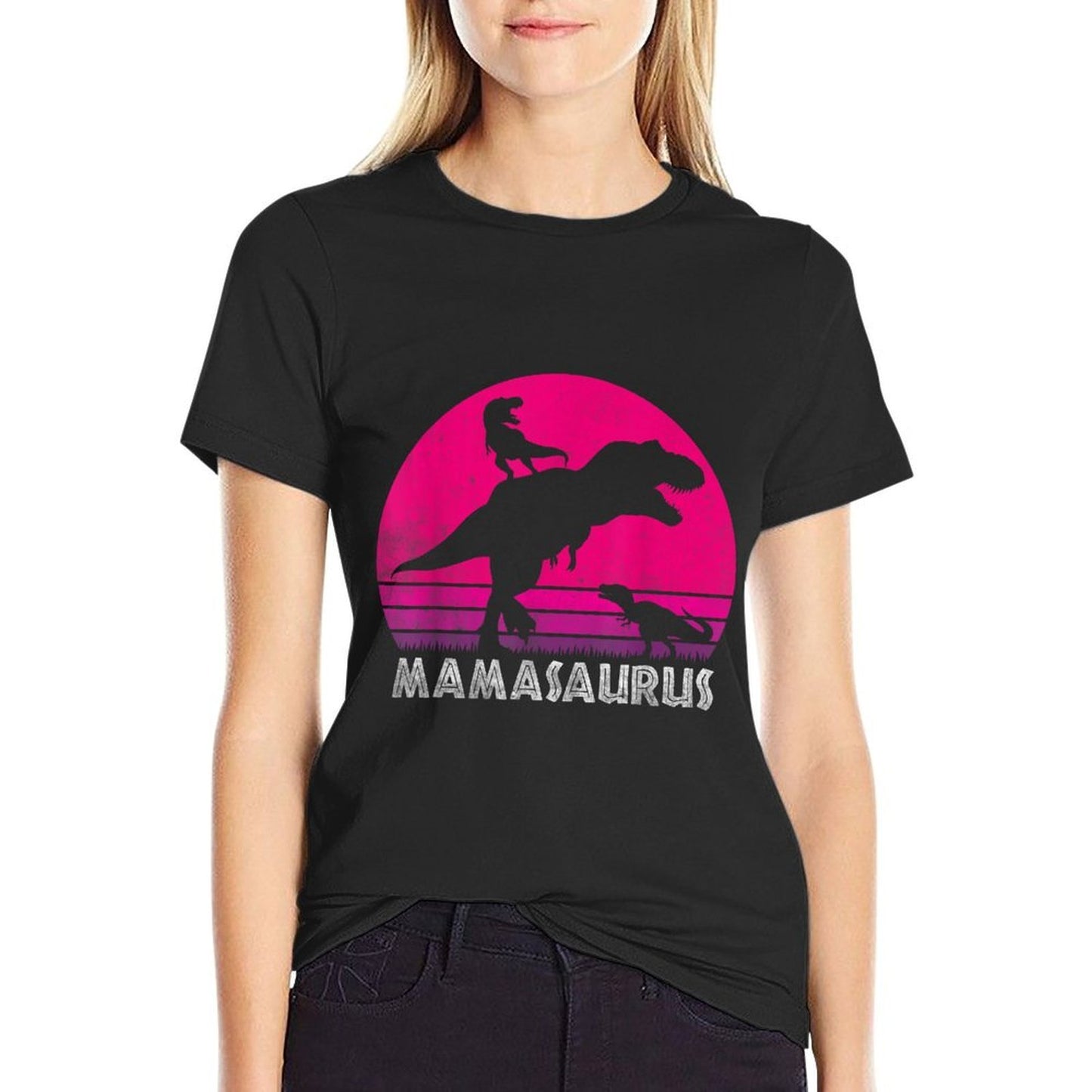 Vintage Retro 2 Kids Mamasaurus Sunset Funny Gift For Mother Moisture-wicking T-Shirt