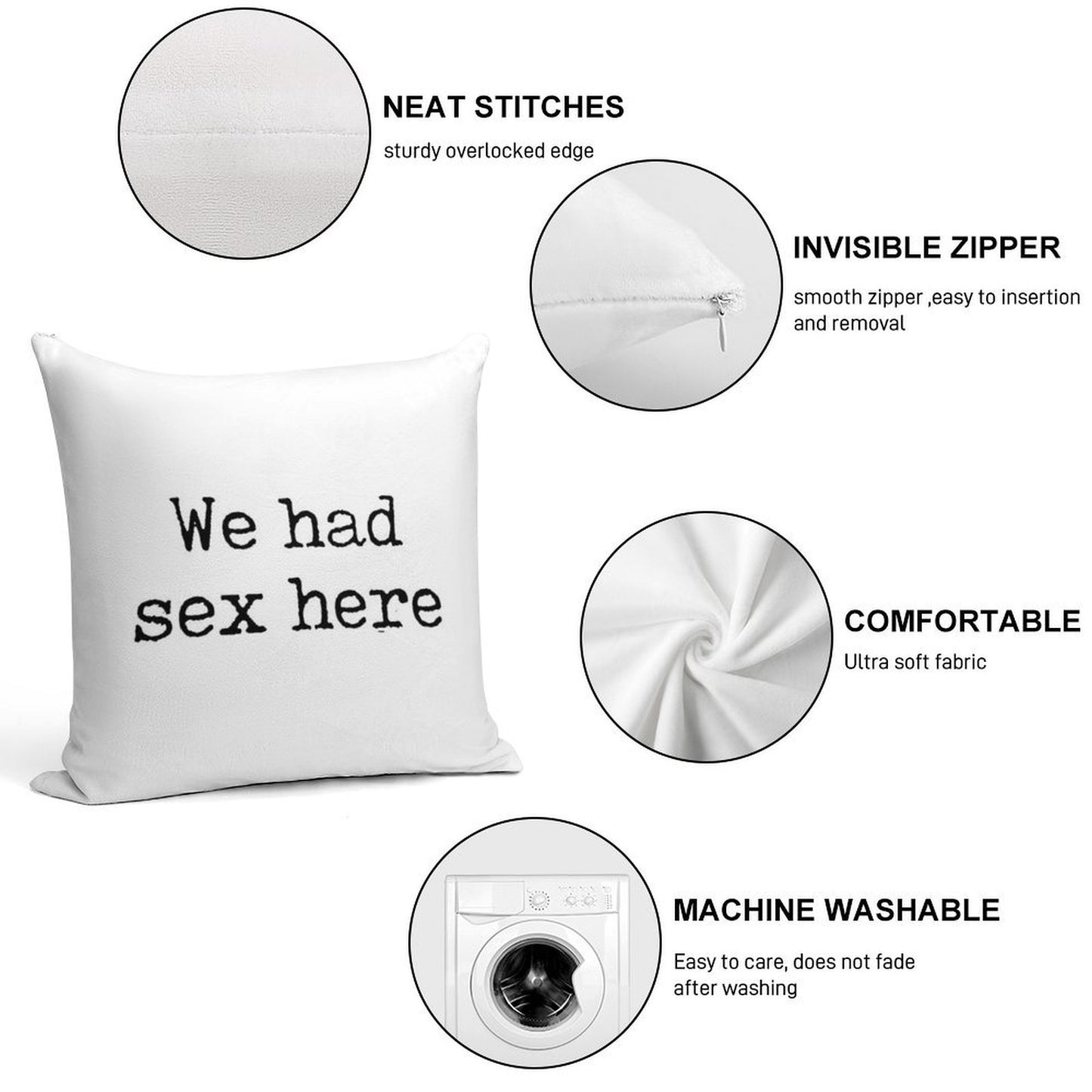 We Had Sex Here, Funny Slogan Soft Washable Throw Pillow