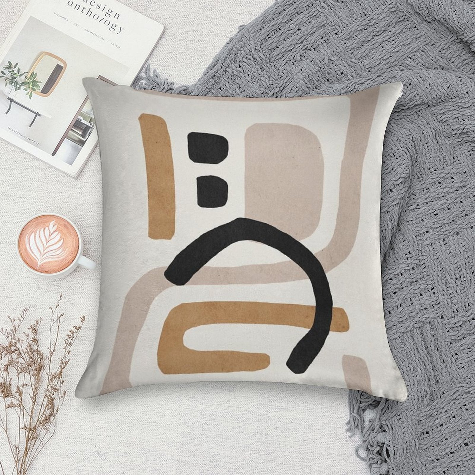 Abstract Shapes Art, Mid Century Modern Art Soft Anti-Pilling Throw Pillow