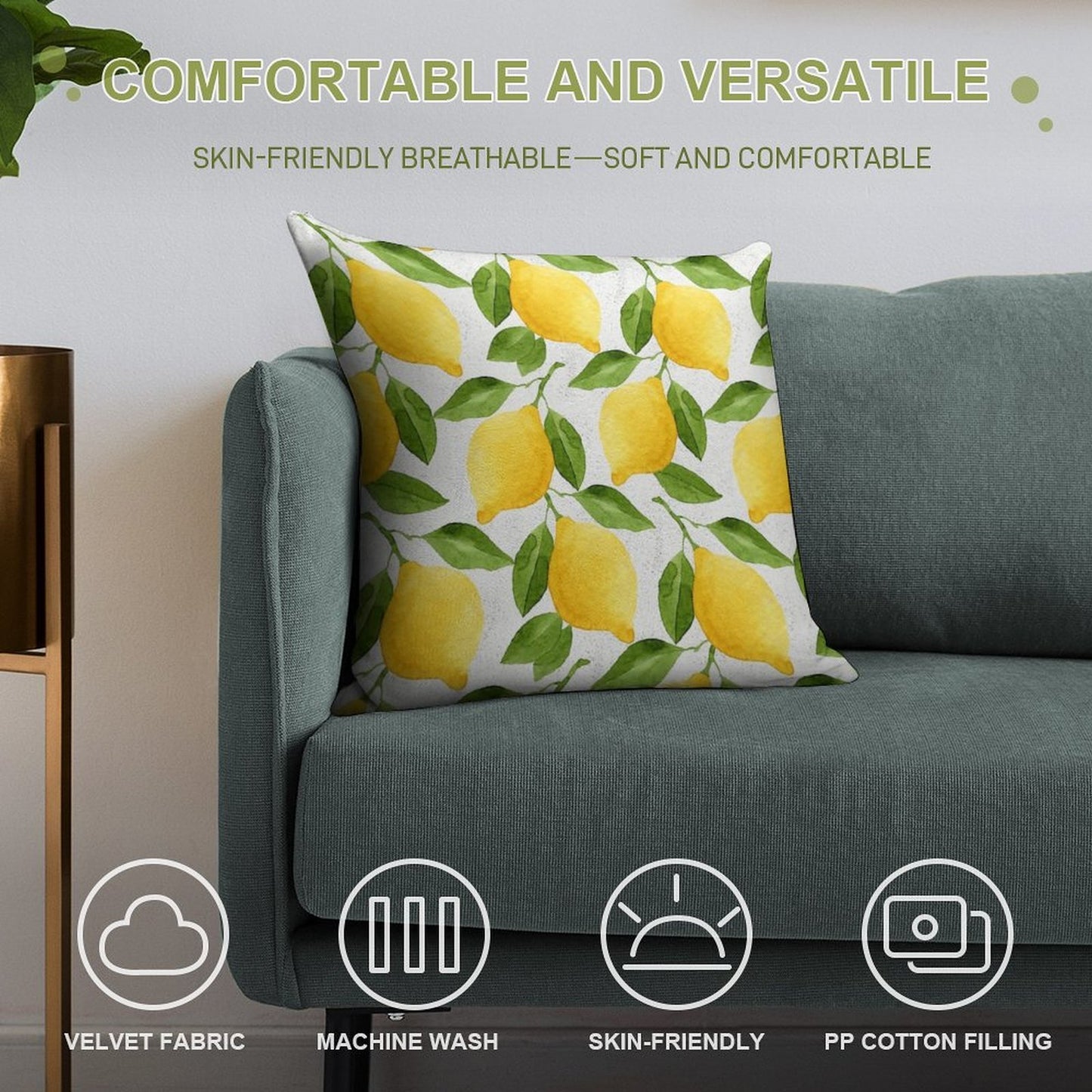 Watercolor Lemon Pattern Soft Decorative Cover Throw Pillow