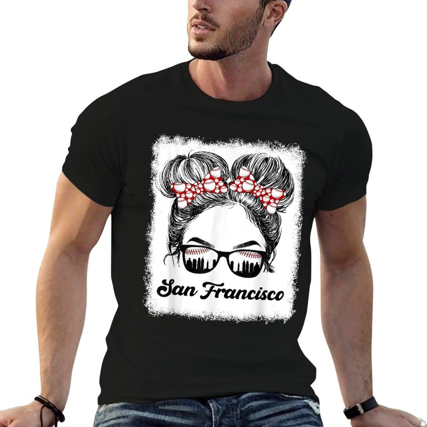 San Francisco Retro Baseball Messy Bun Girl Met At Game Day Stretchy T-Shirt