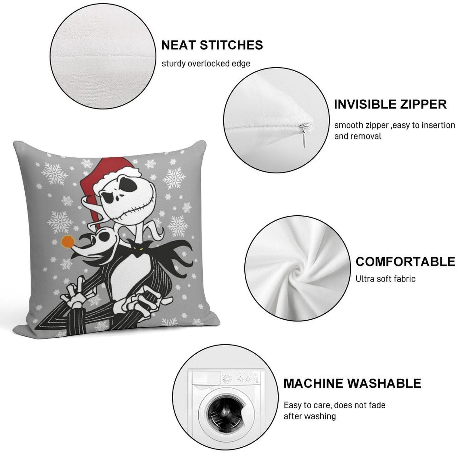 Jack Skellington - Nightmare Before Christmas Soft Anti-Pilling Throw Pillow