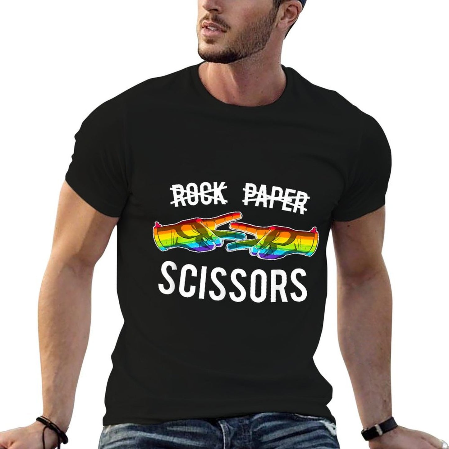 Rock Paper Scissors Lesbian Pride Rainbow LGBT Polyester Blend T-Shirt