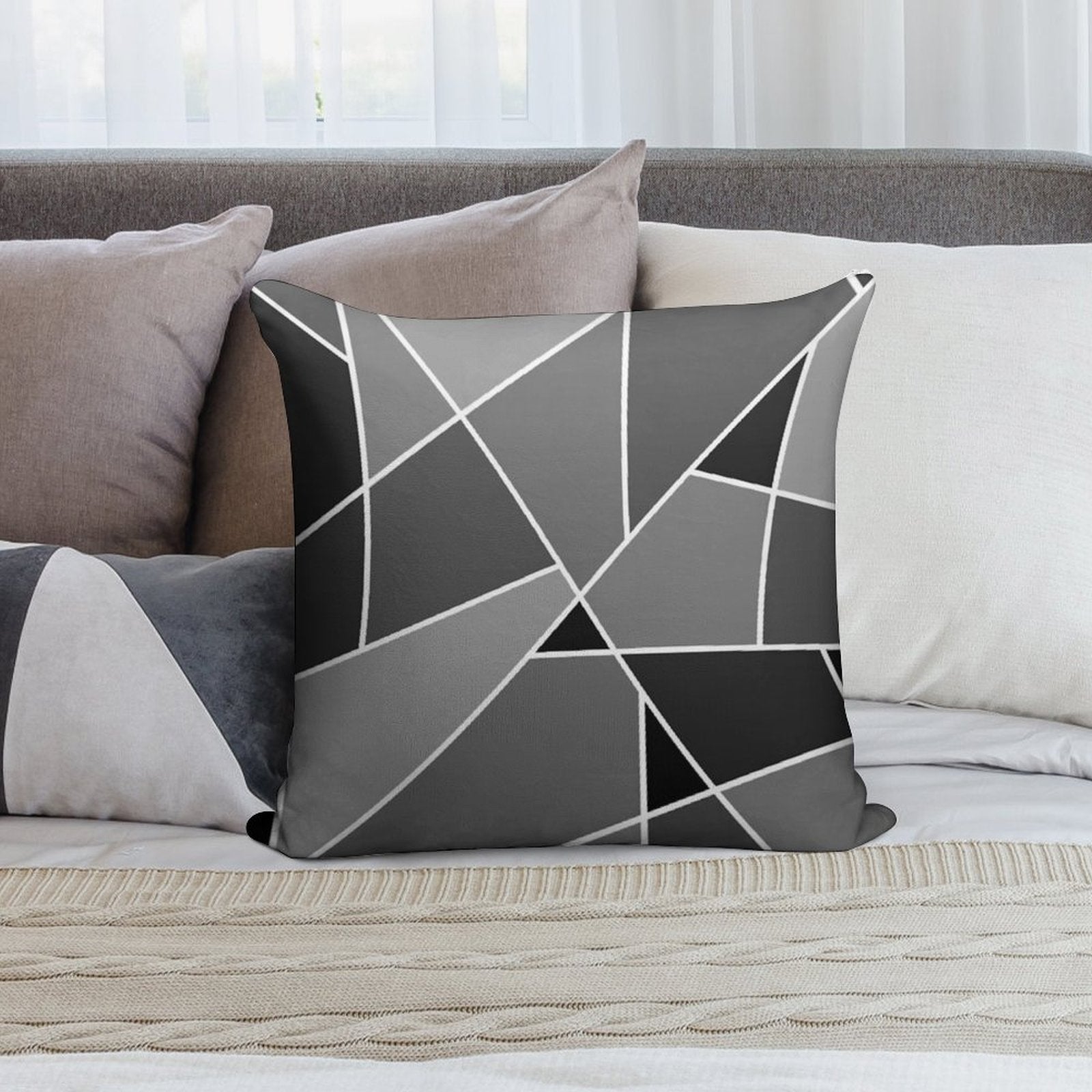 Gray Modern Geometric Pattern Soft Reinforced Edging Throw Pillow