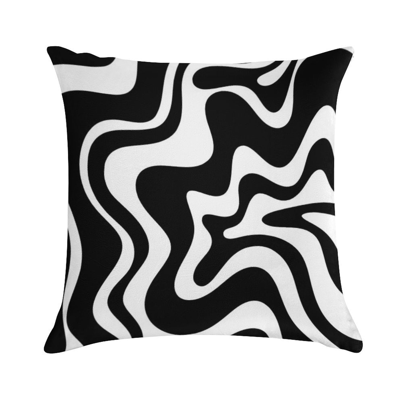 Liquid Swirl Retro Abstract Pattern in Black And White Soft Durable Construction Throw Pillow