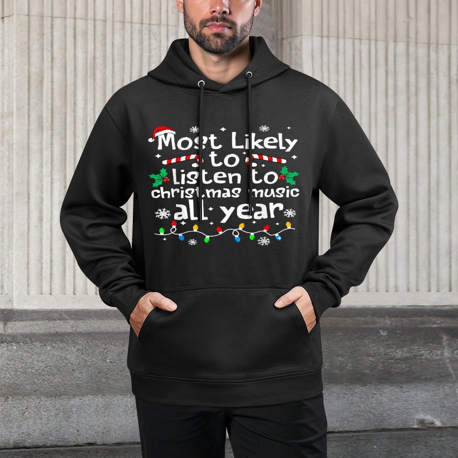 Most Likely to Listen to Music Christmas Matching Family Versatile Streetwear Hoodie