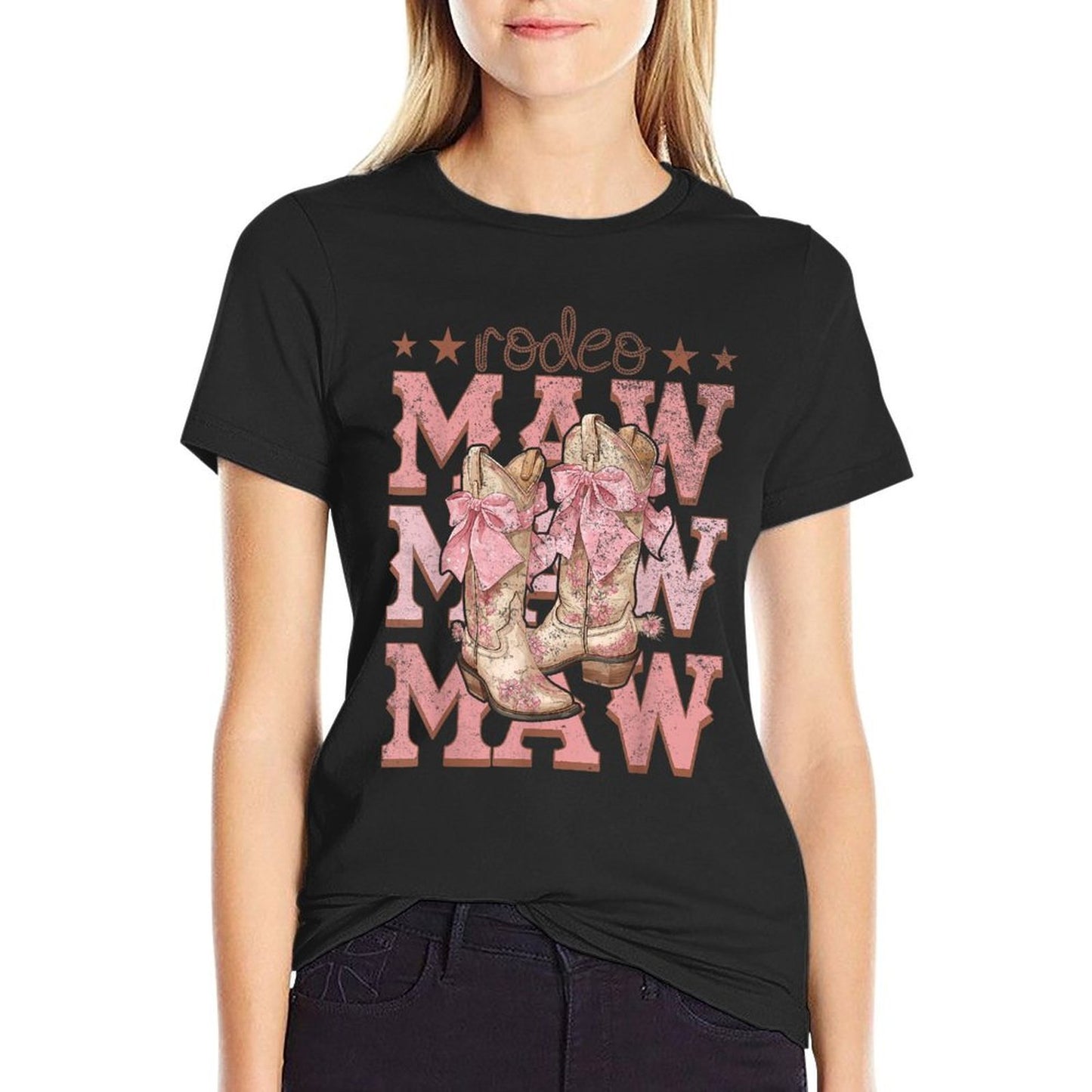 Rodeo Maw Pink Boots Coquette Cow-Girl Birthday Party Rolled Sleeves T-Shirt