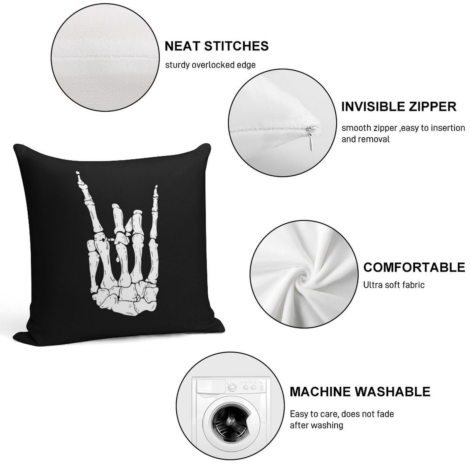 Skeleton Rocker Hand Soft Multiple Sizes Throw Pillow