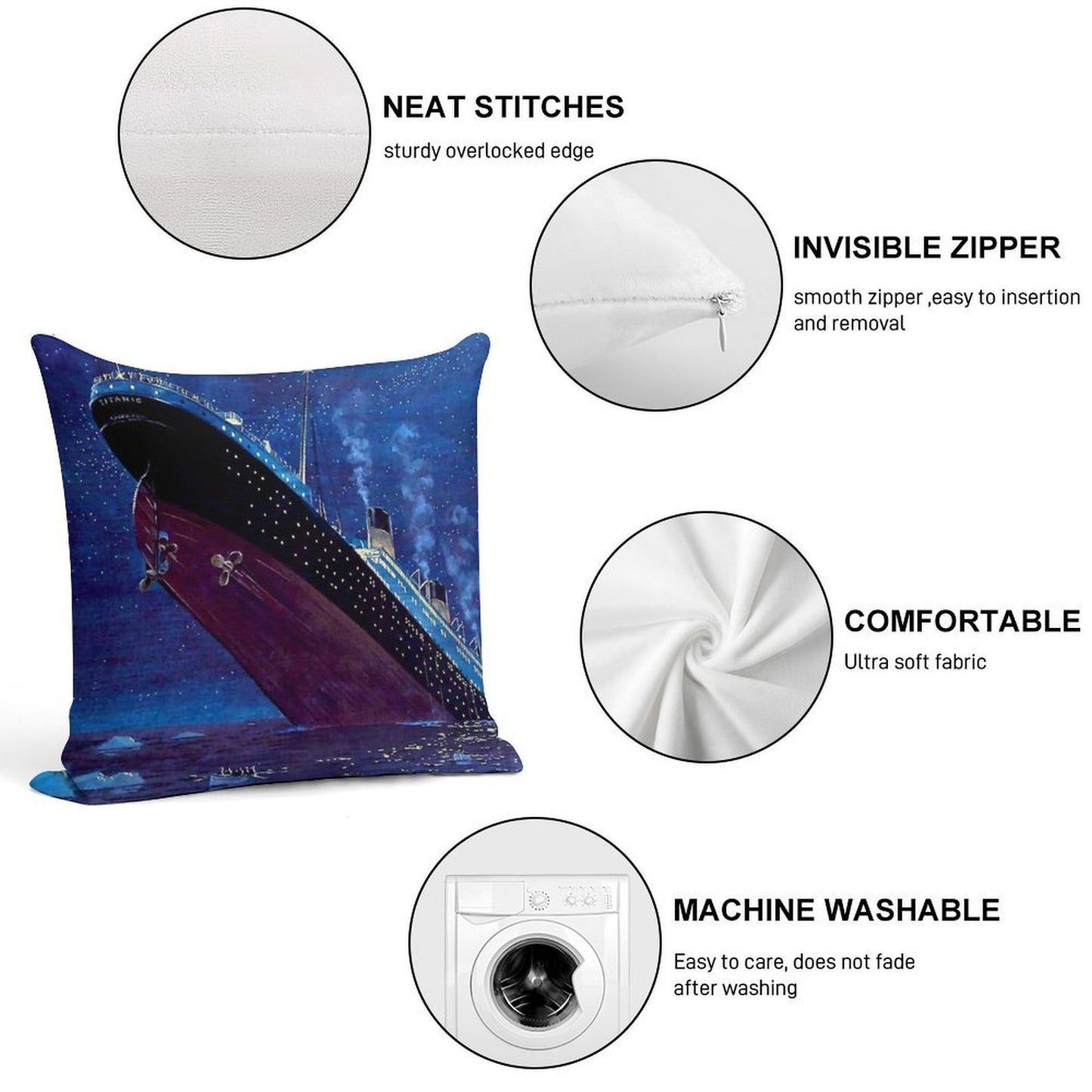 Titanic Sinking Soft Short Plush Fabric Throw Pillow