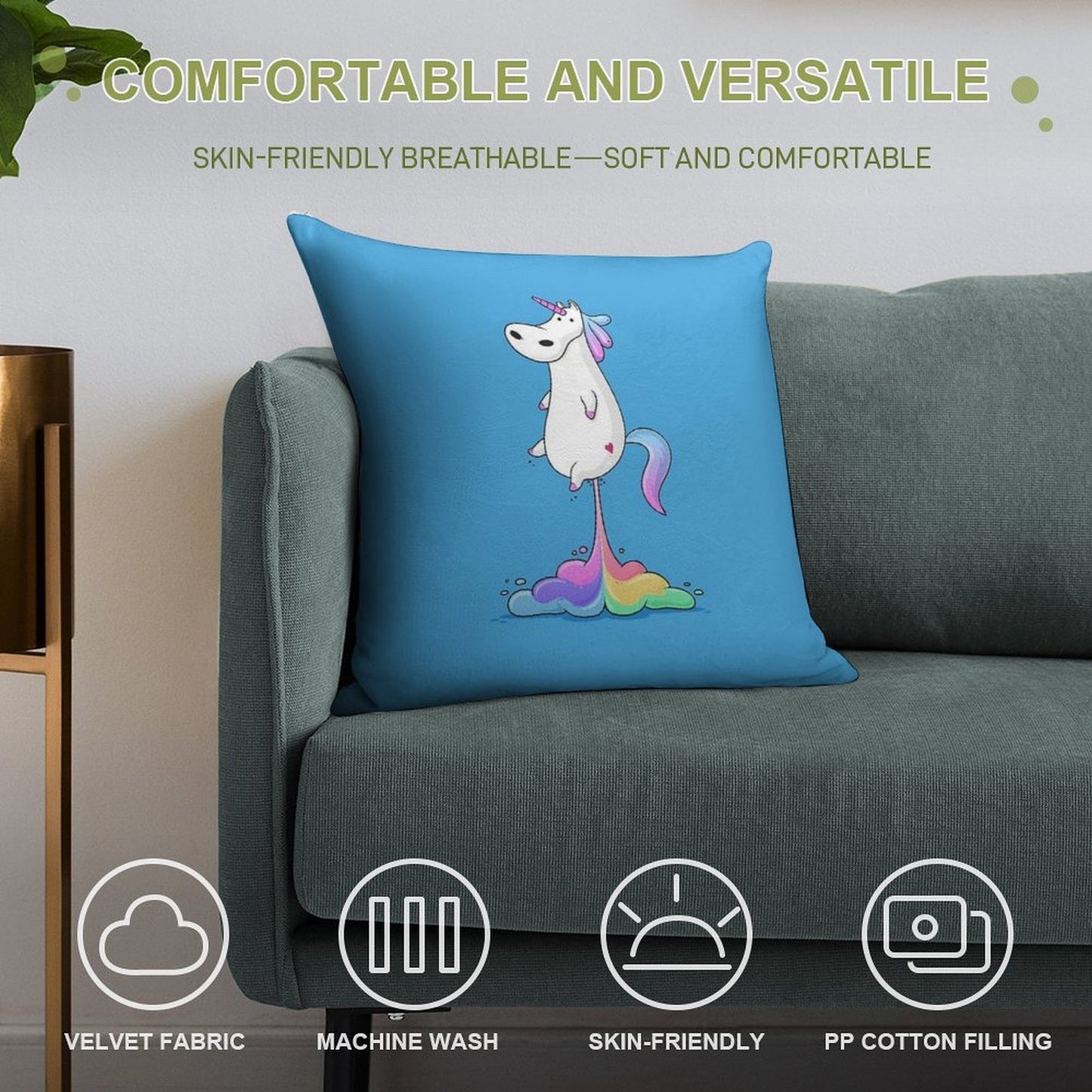 Unicorn Fart Soft Luxury Feel Throw Pillow