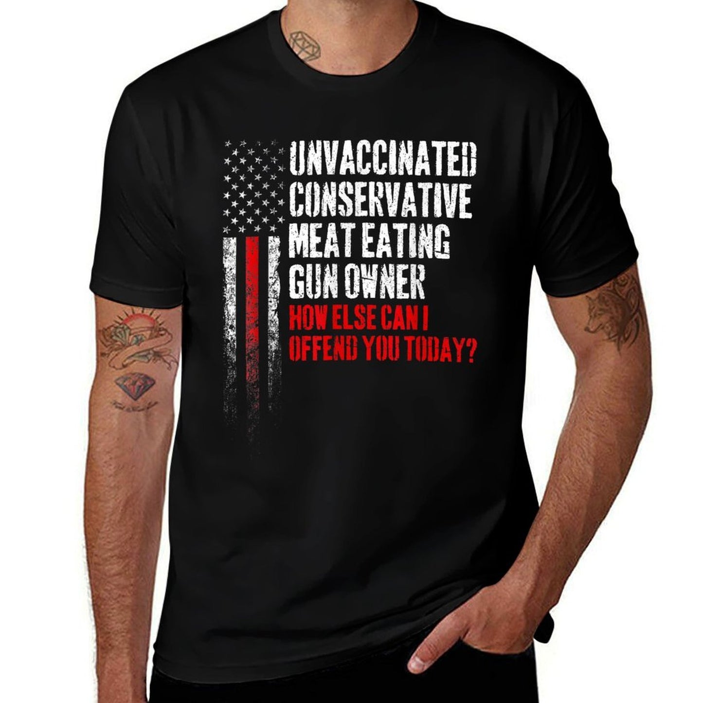 Unvaccinated Conservative Meat Eating Gun Owner  Ribbed Collar T-Shirt