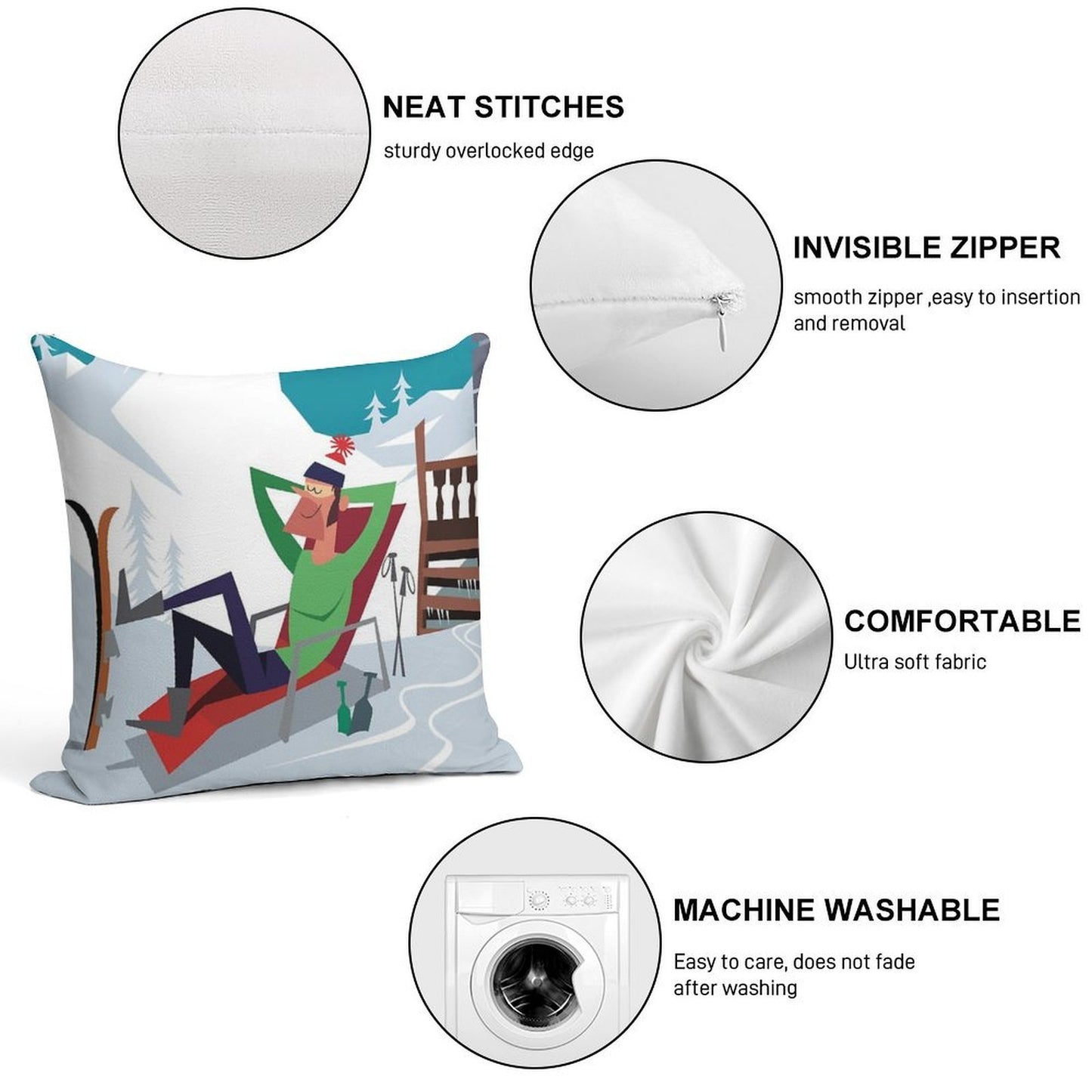 Morzine Ski Poster Soft Washable Throw Pillow