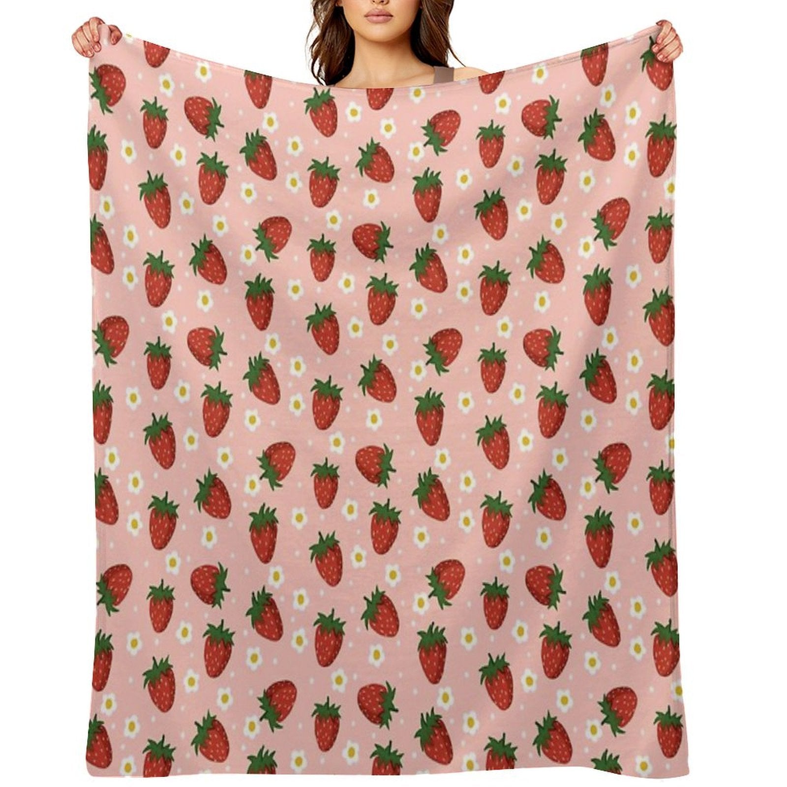STRAWBERRY AND FLOWER PATTERN VSCO Lightweight Throw Blanket