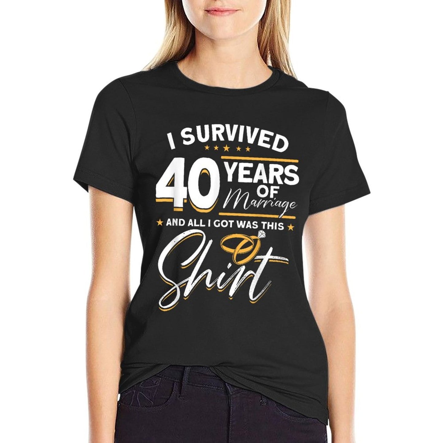 40th Wedding Anniversary, 40 Years Married, Husband & Wife  High-quality Stitching T-Shirt