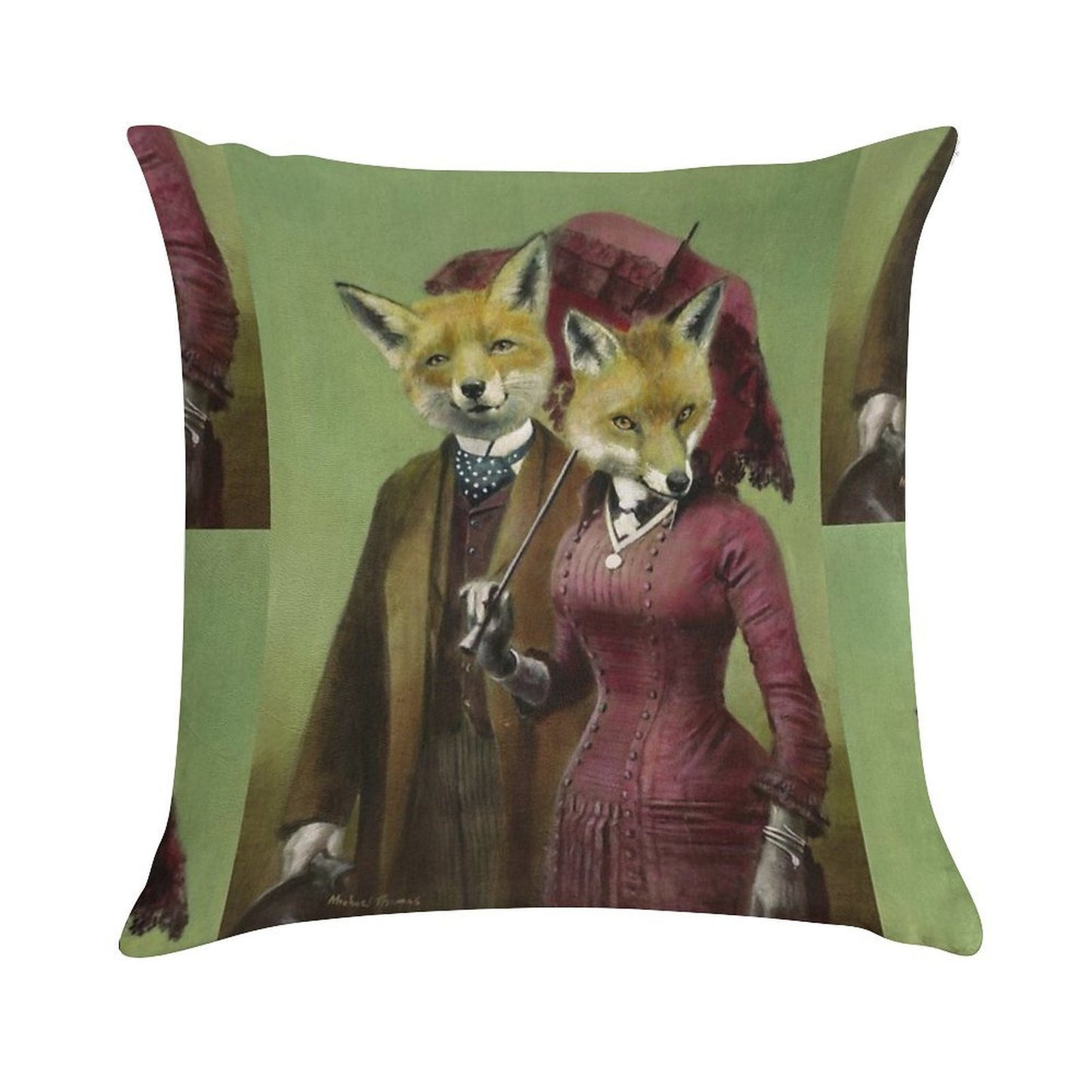 Victorian Fox Couple Soft Style Accent Throw Pillow