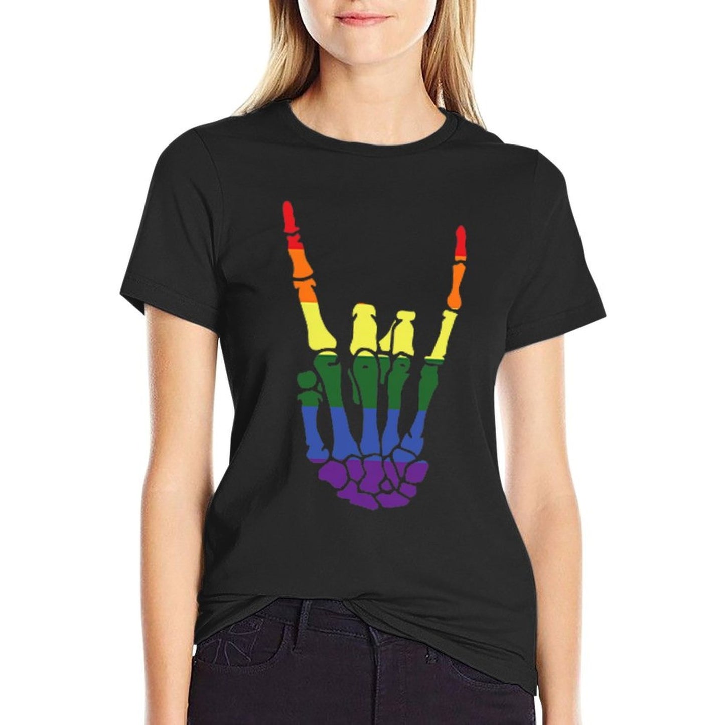 Skeleton Rock Hand Gay Pride LGBT-Q Ally Rainbow Men Women Vintage-inspired T-Shirt