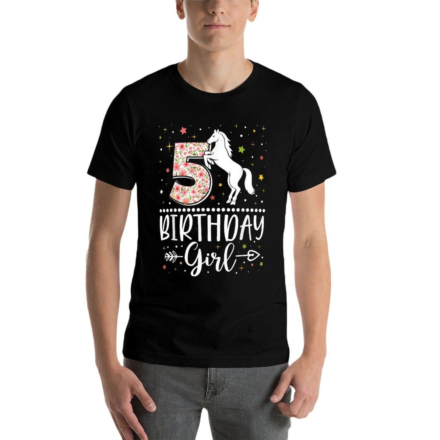 5 Year Old Horse Lover 5th Birthday Girl Horse Riding Bday  Wrinkle-resistant T-Shirt