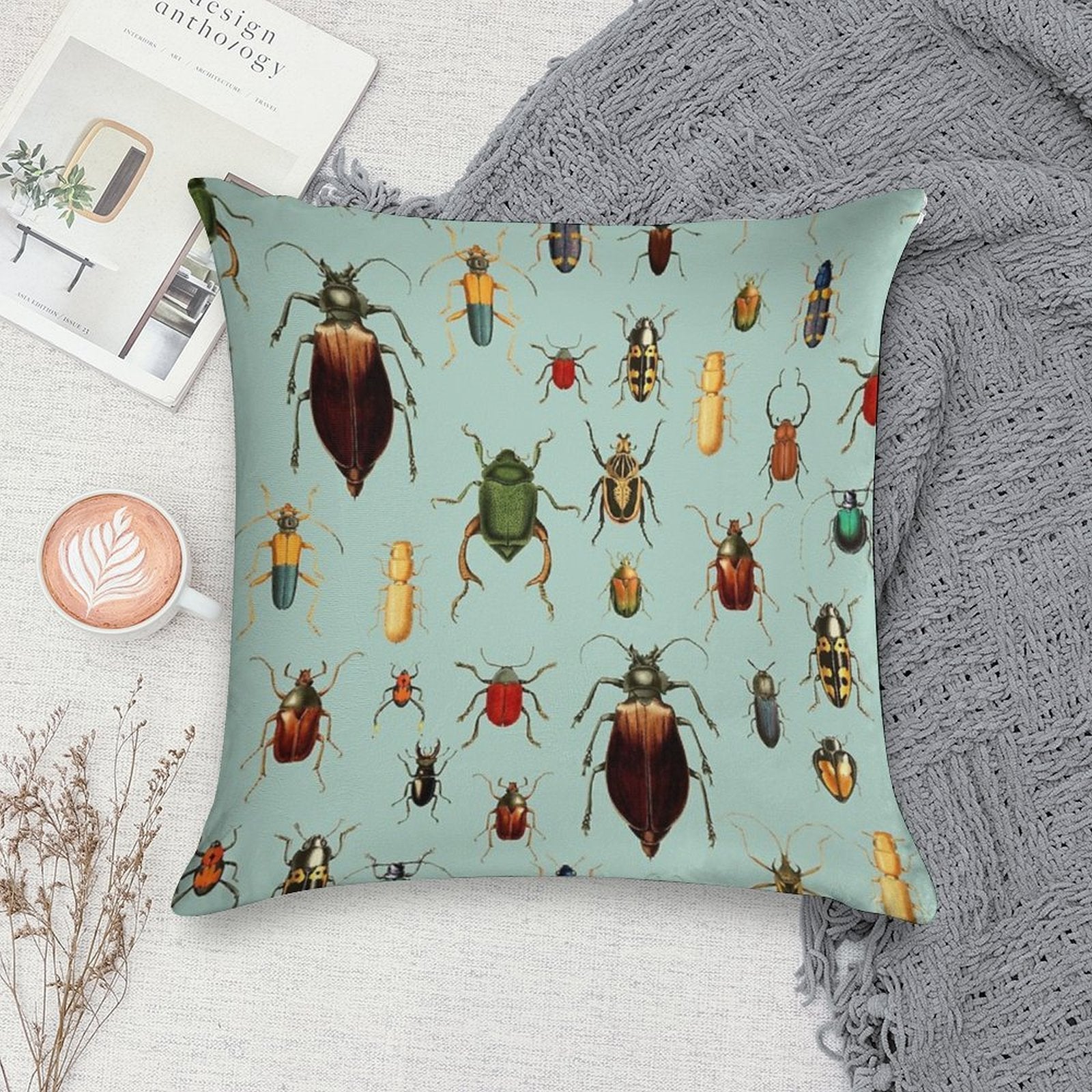 Antique Pattern - Beetles And Bugs Soft Warmth Comfort Throw Pillow