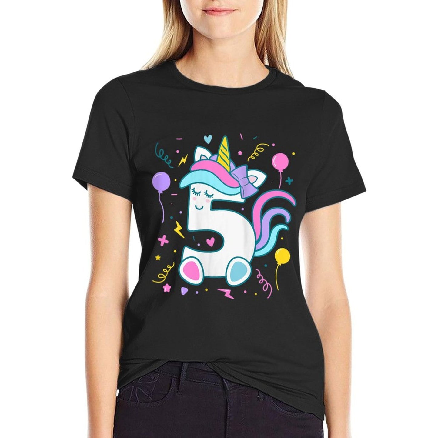 Womens Unicorn 5th Birthday Number 5 Year Old Girl Birthday Comfortable T-Shirt