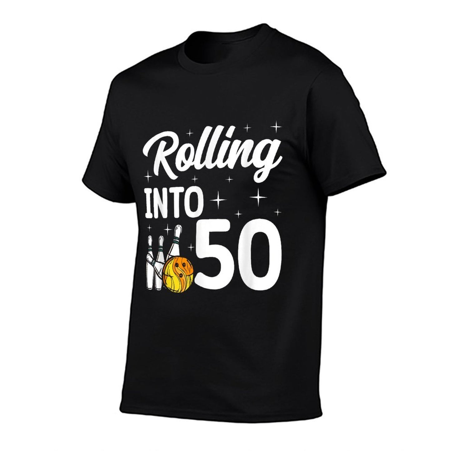 Rolling Into 50 Bowling 50th Birthday Ribbed Collar T-Shirt
