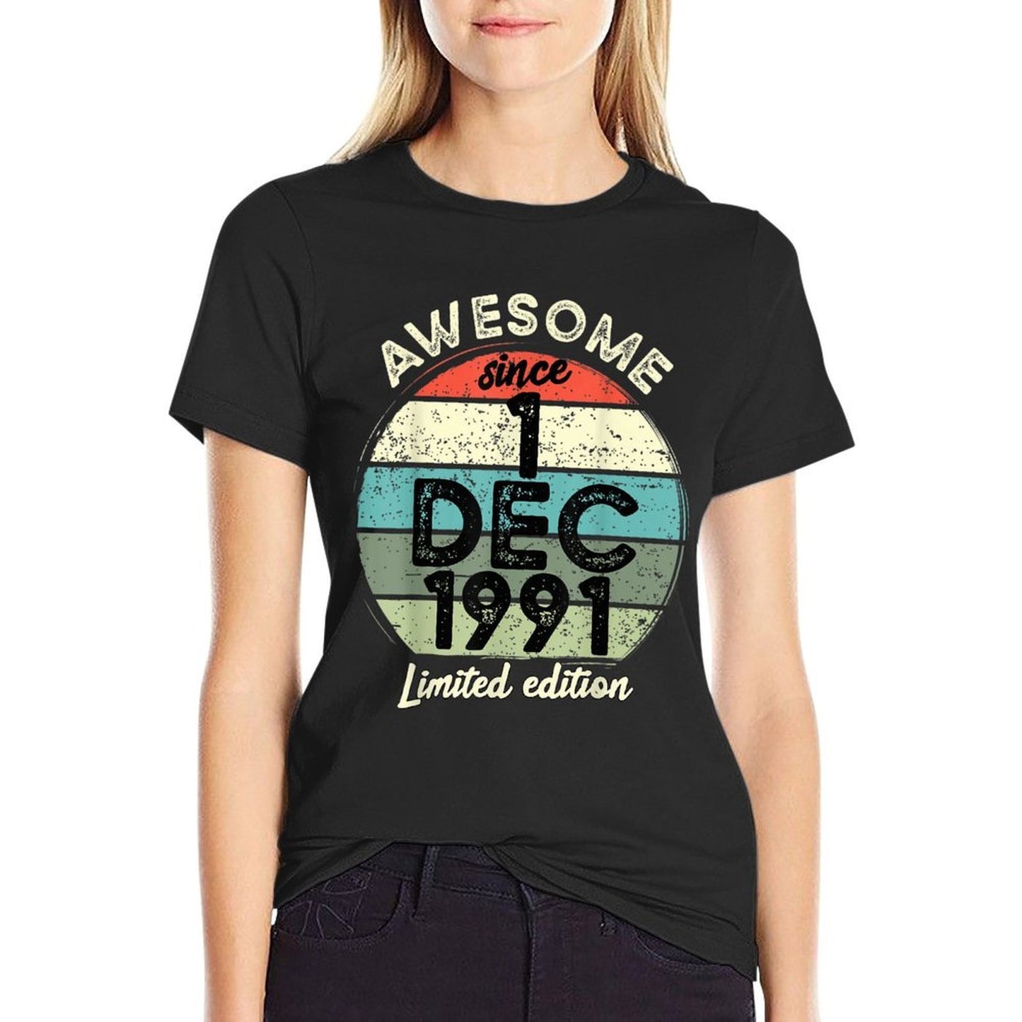 30 Year Old Birthday 1 December 1991 30th Birthday Rolled Sleeves T-Shirt