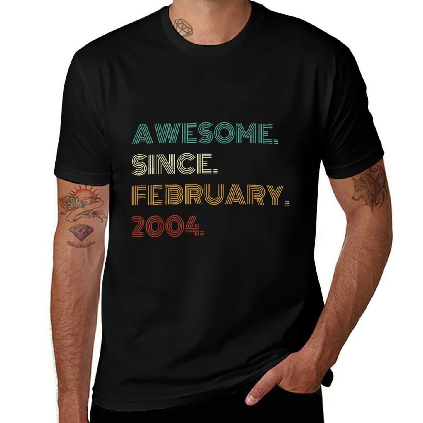 21 Years Old Awesome Since February 2004 21st Birthday Fade-proof Color T-Shirt