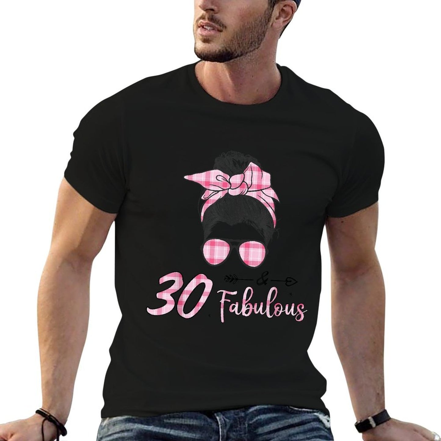 30 & Fabulous Pink Messy Bun 30th Birthday Lightweight T-Shirt