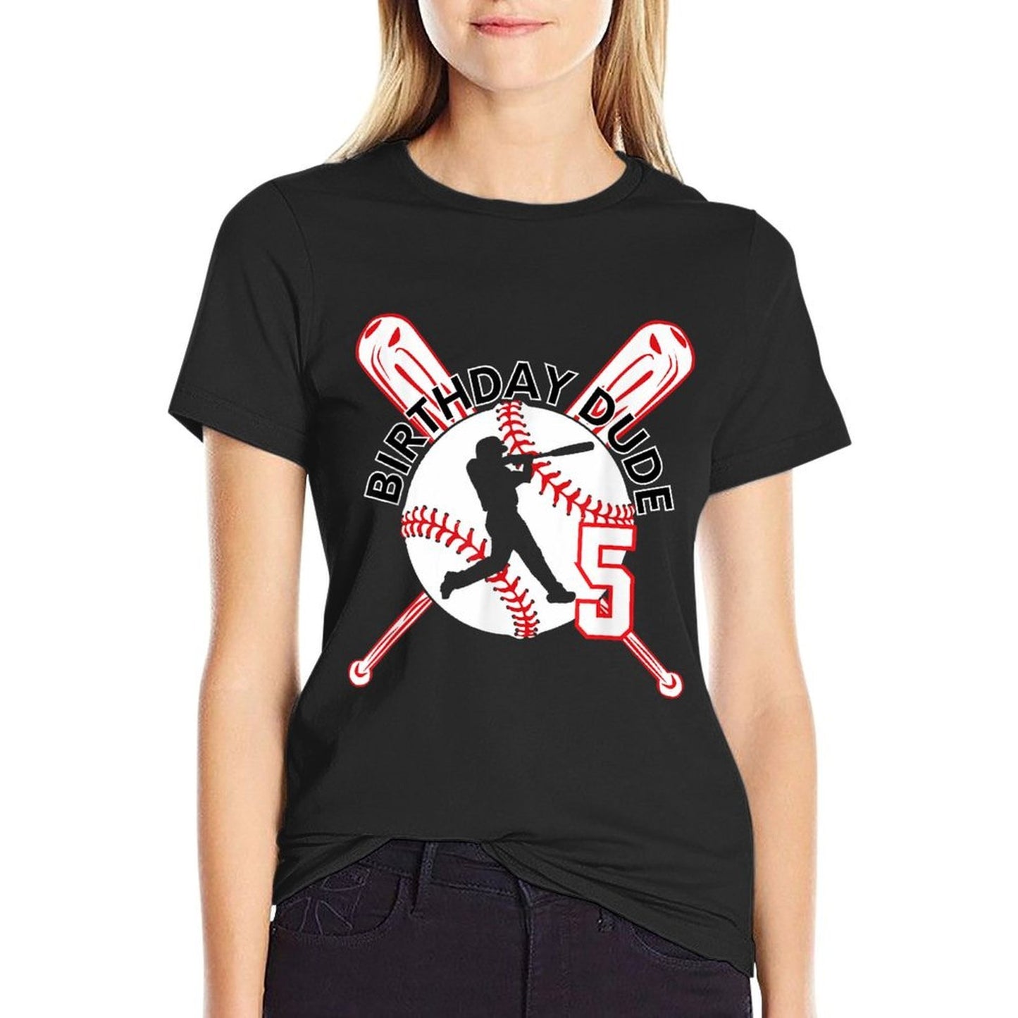 5 Year Old 5th Birthday Dude Boys Baseball Party Outfit  Stretchy T-Shirt