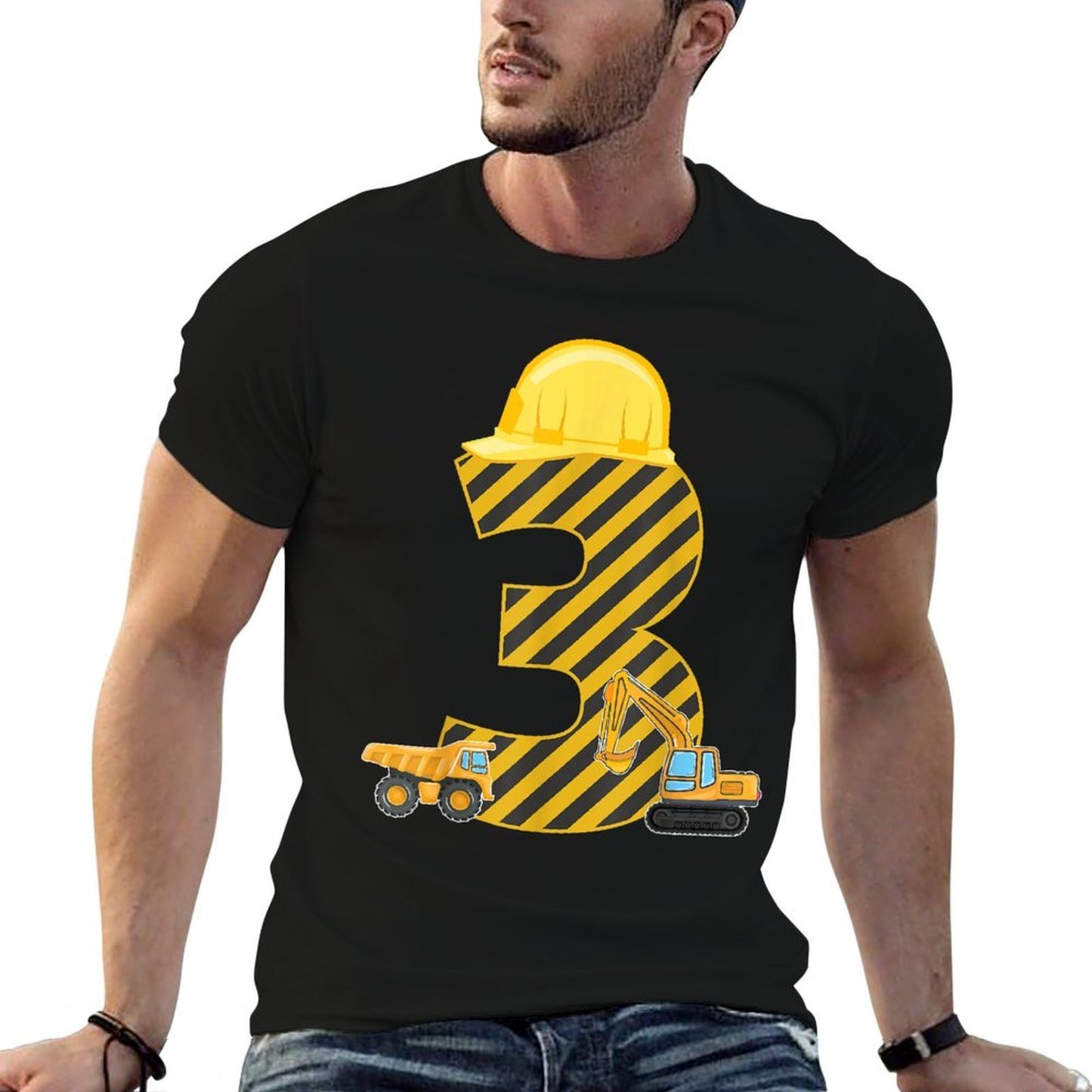 Three 3yr 3rd Birthday Construction Outfit Boy 3 Years Old Relaxed-fit T-Shirt