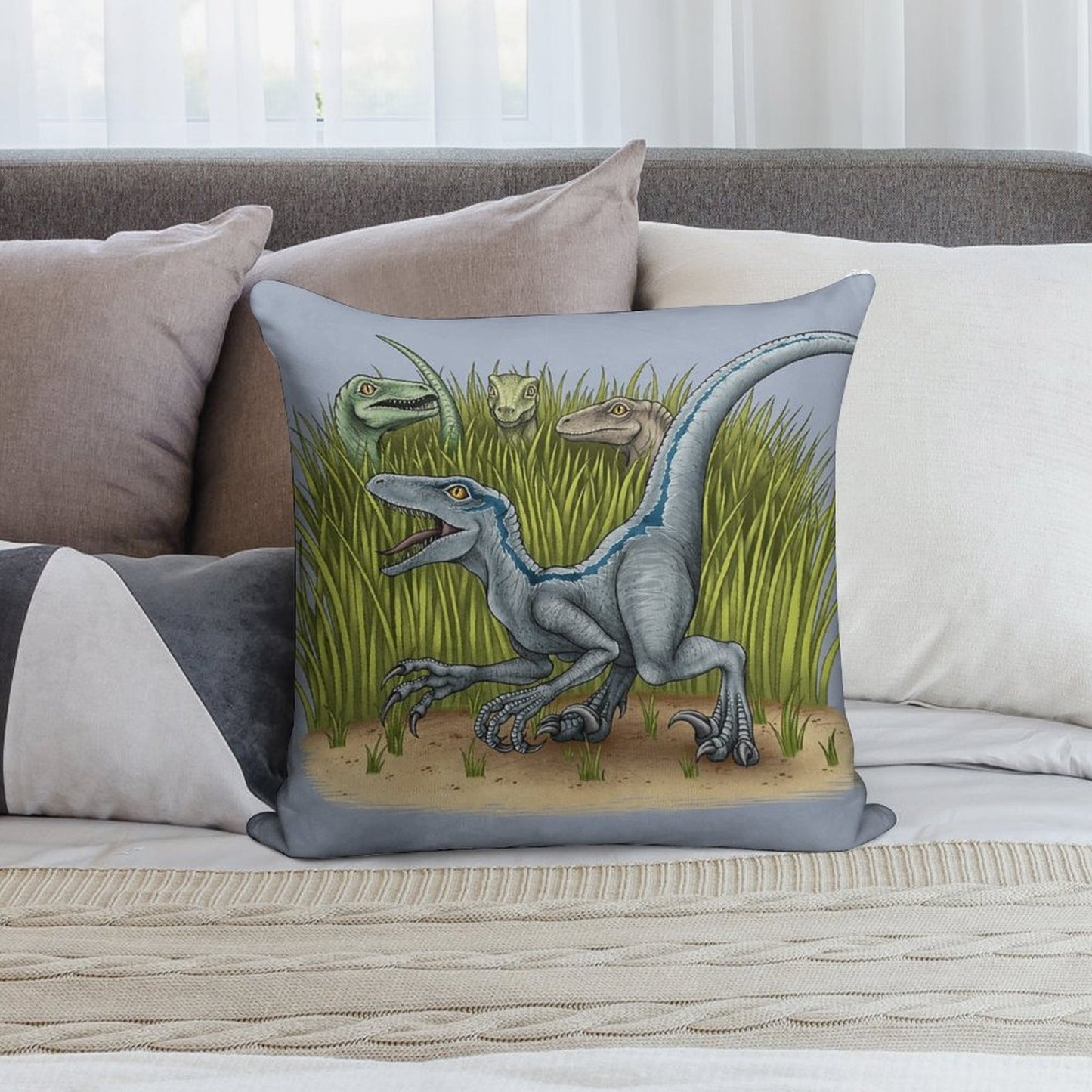 Jurassic World Velociraptors Soft Short Plush Fabric Throw Pillow