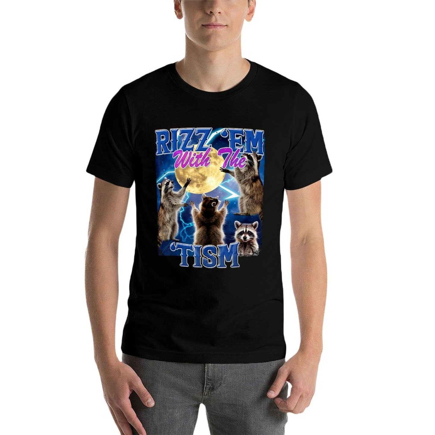 Rizz Em With The Tism Meme Autistic Raccoon Funny Rizz Summer-ready Fabric T-Shirt