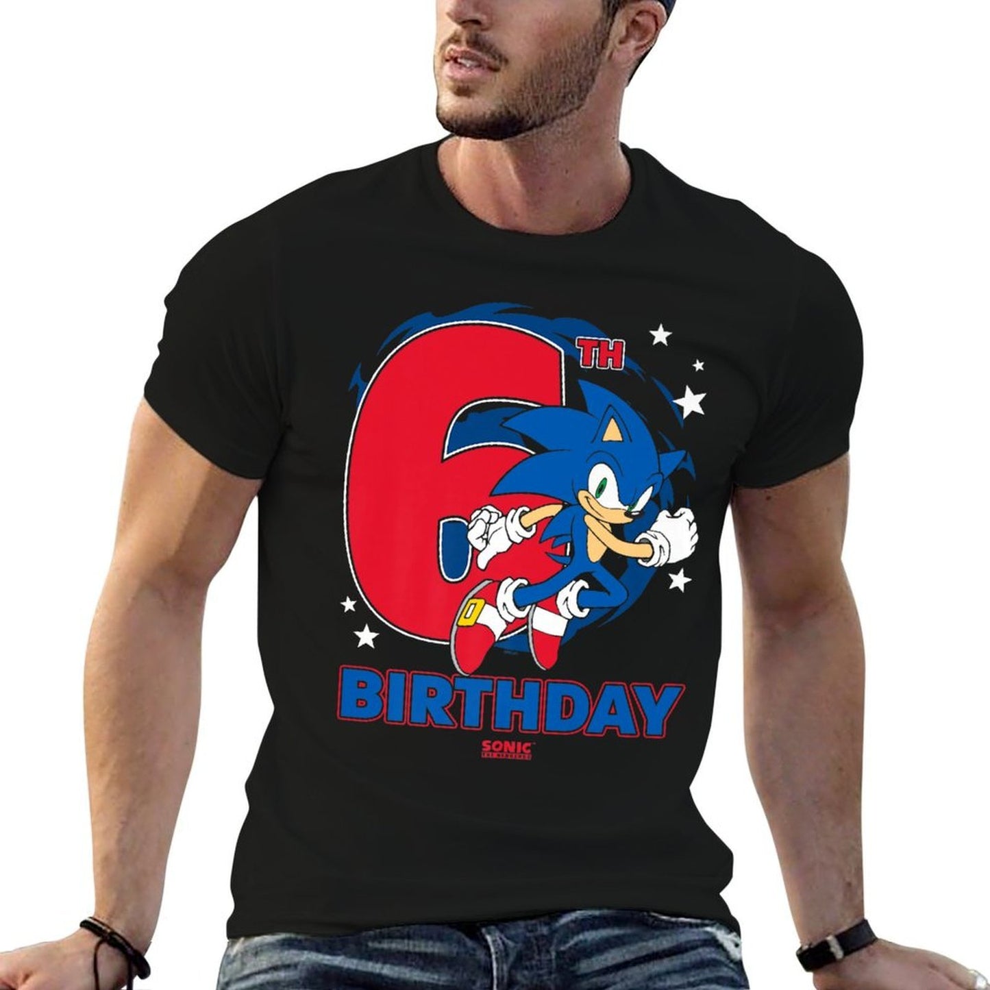 Sonic The Hedgehog Epic Sonic 6th Birthday Big Chest Logo Premium Rolled Sleeves T-Shirt