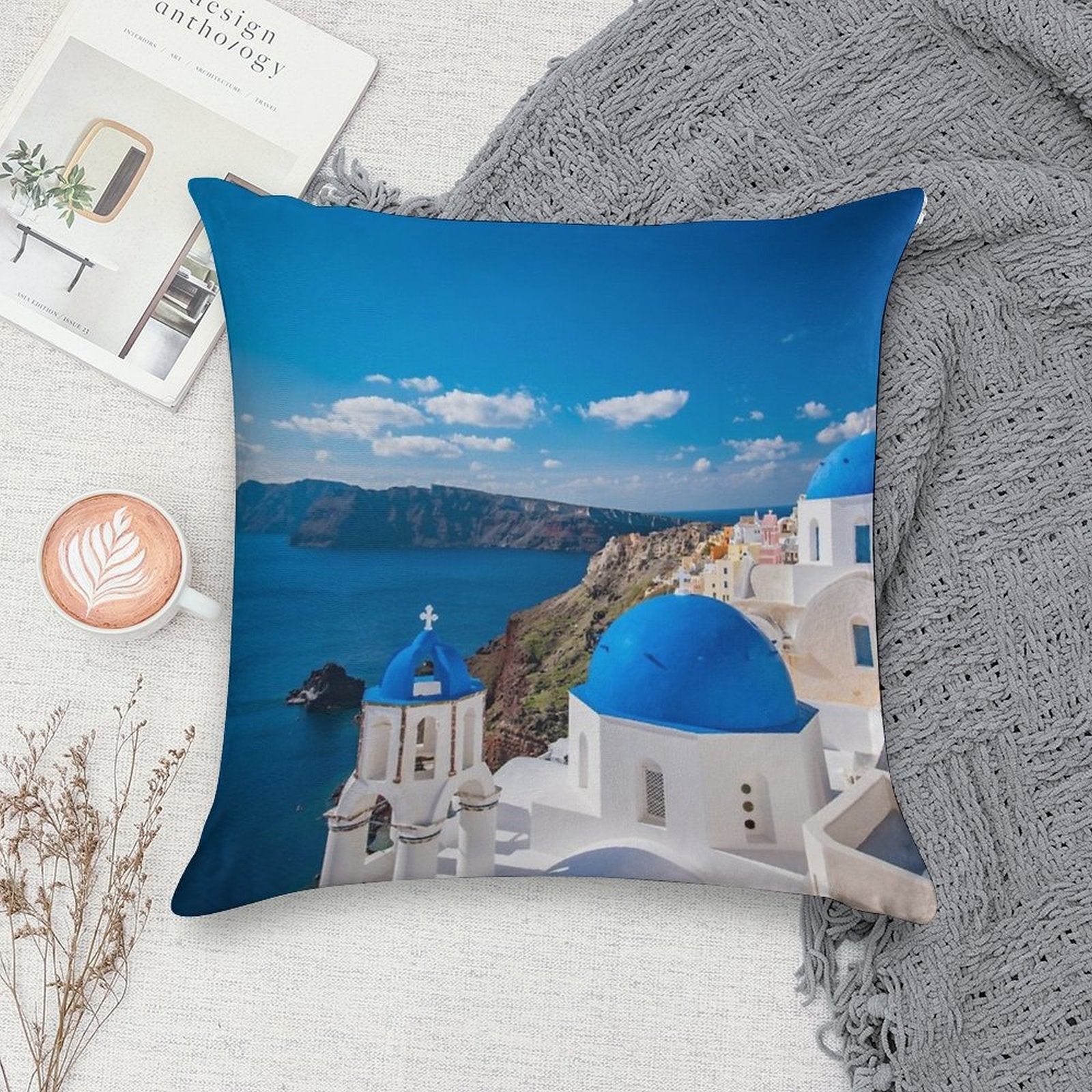 Santorini Greece Soft Anti-Pilling Throw Pillow